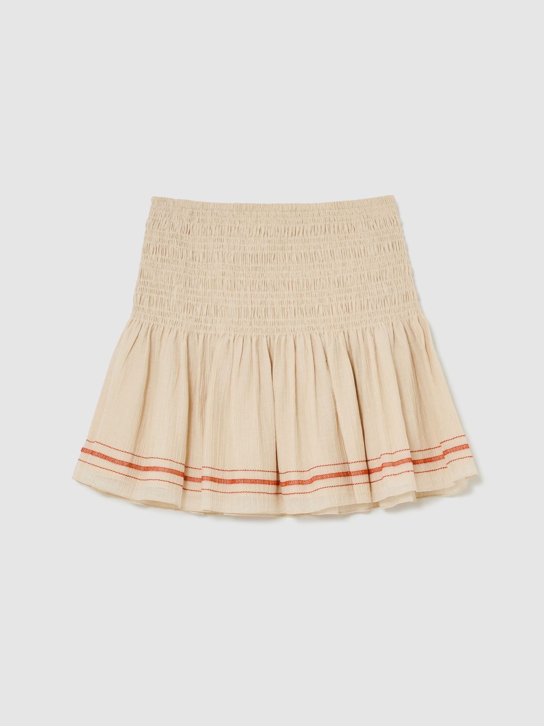 Cotton-Blend Shirred Mini Skirt in Neutral - image 1
