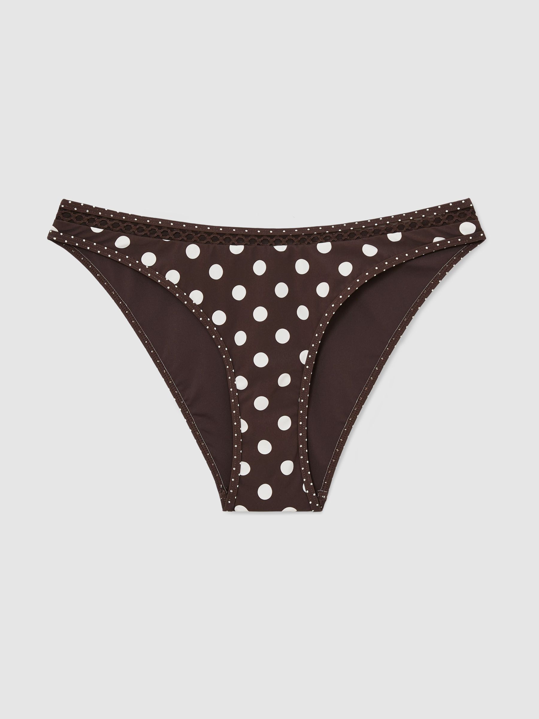 Polka-Dot Fixed-Side Bikini Bottoms in Chocolate Brown/Ivory - Image 2 of 8