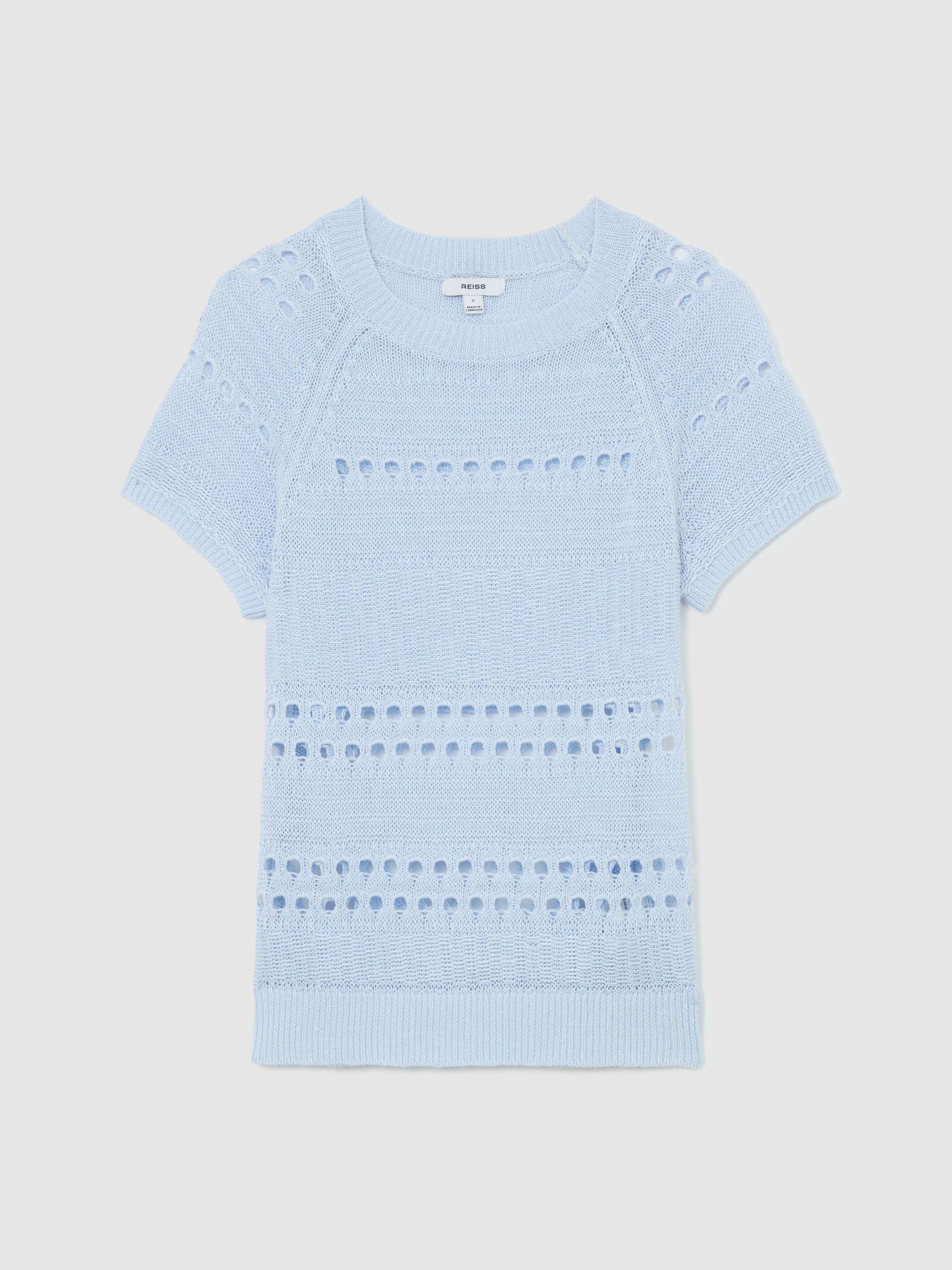 Linen Textured-Knit Top in Light Blue - Image 2 of 6
