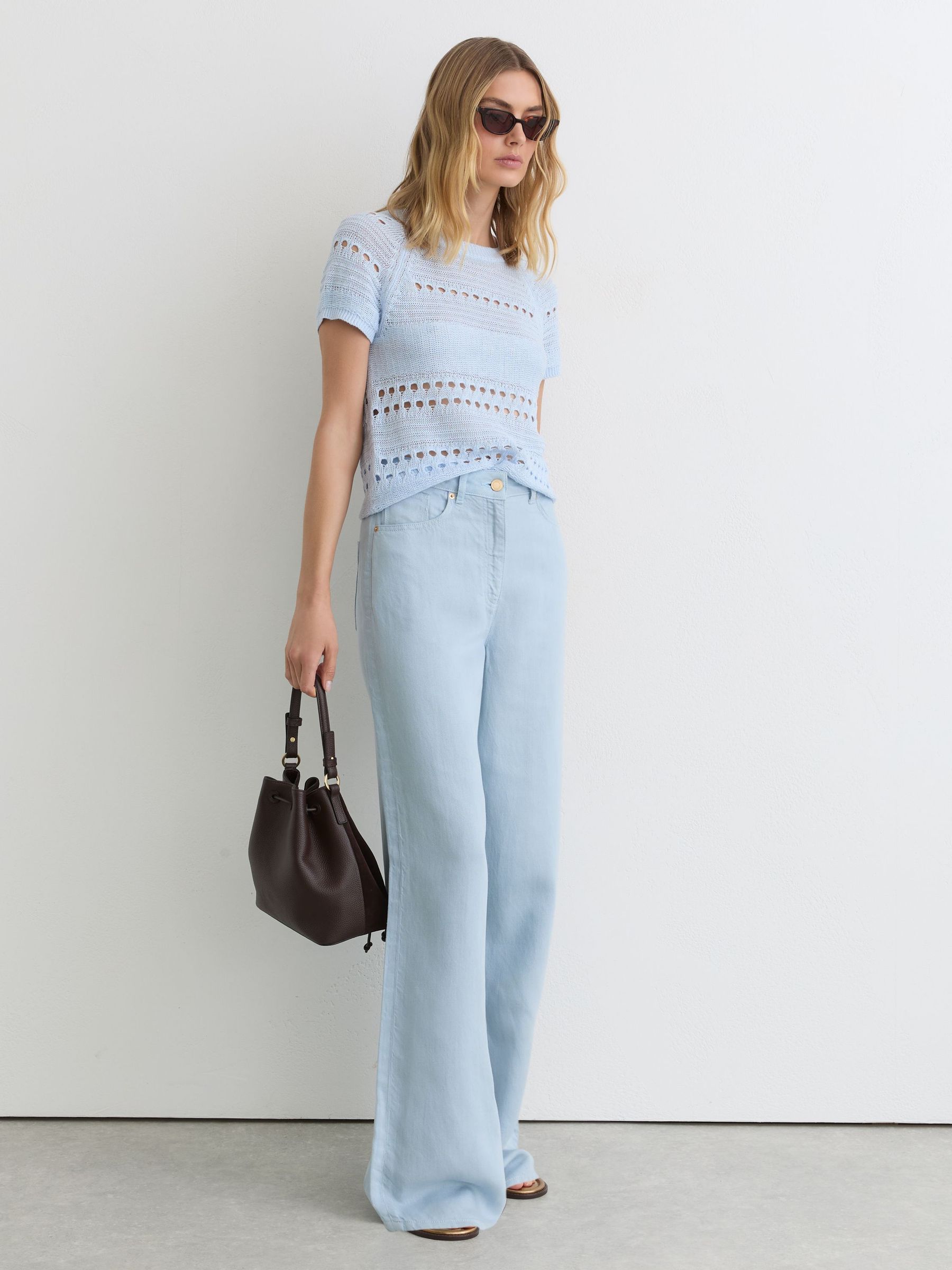 Linen Textured-Knit Top in Light Blue - Image 3 of 6