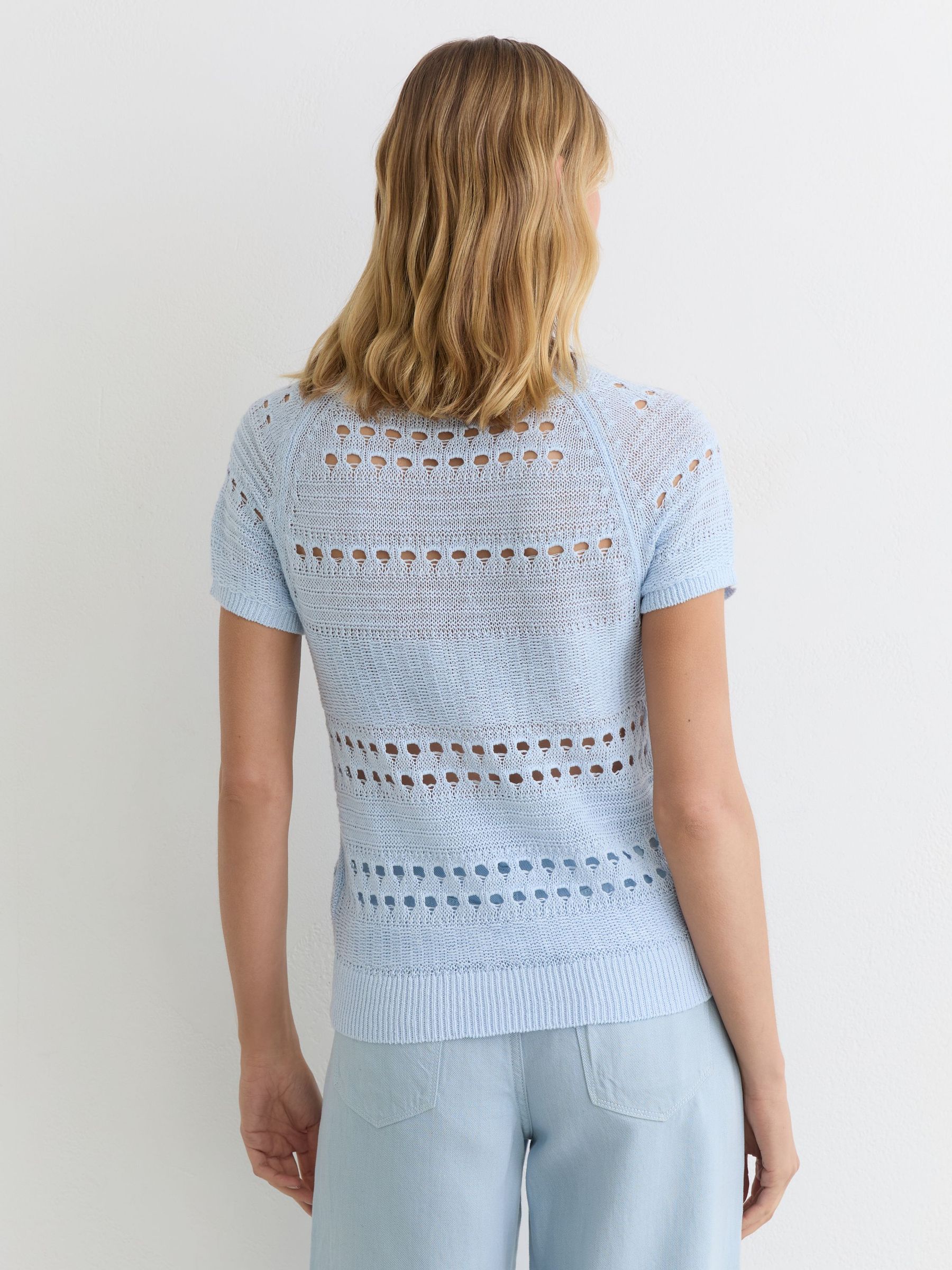 Linen Textured-Knit Top in Light Blue - image 4