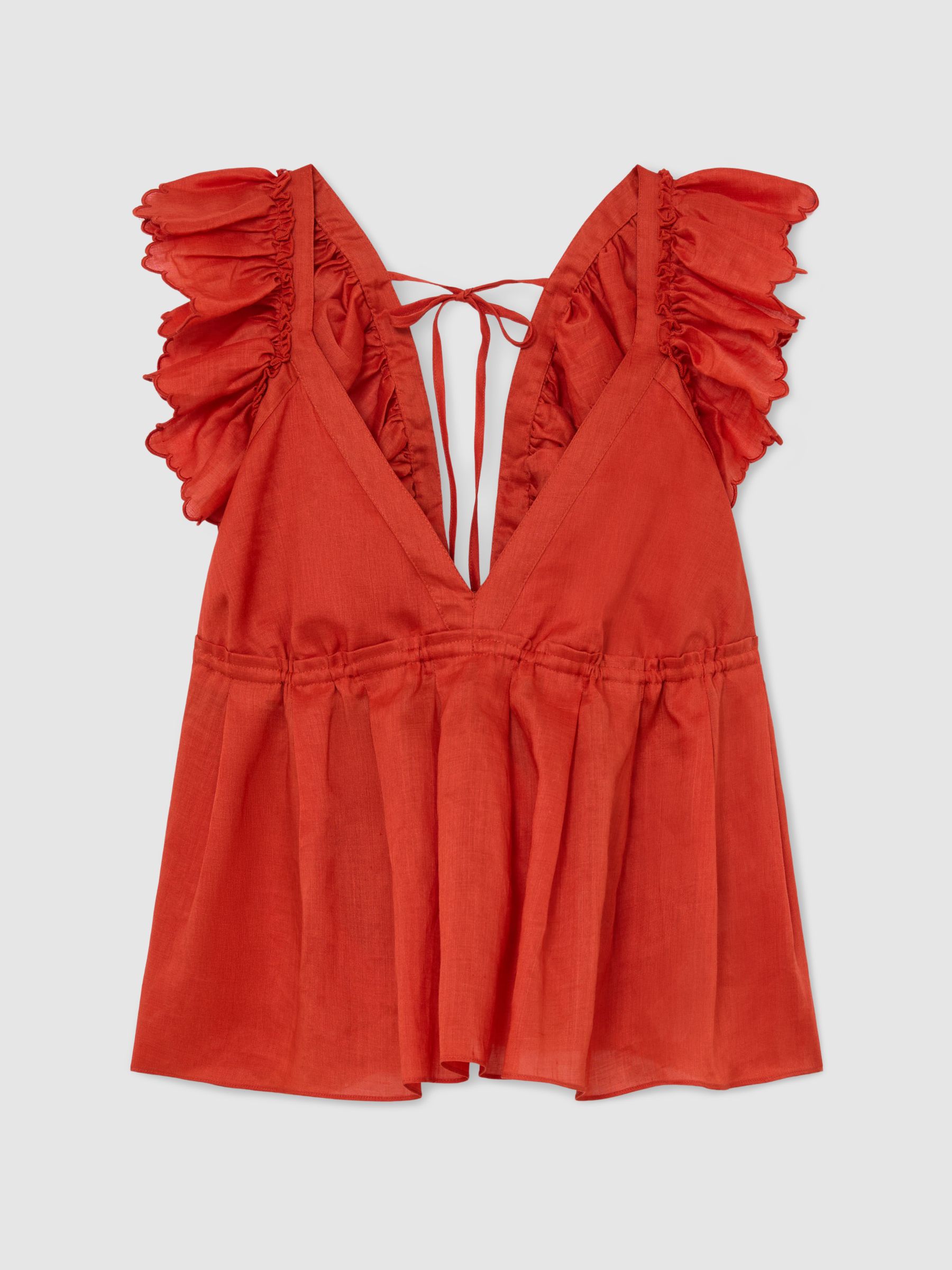 Ruffle Trim Side-Tie Babydoll Top in Orange - Image 2 of 6