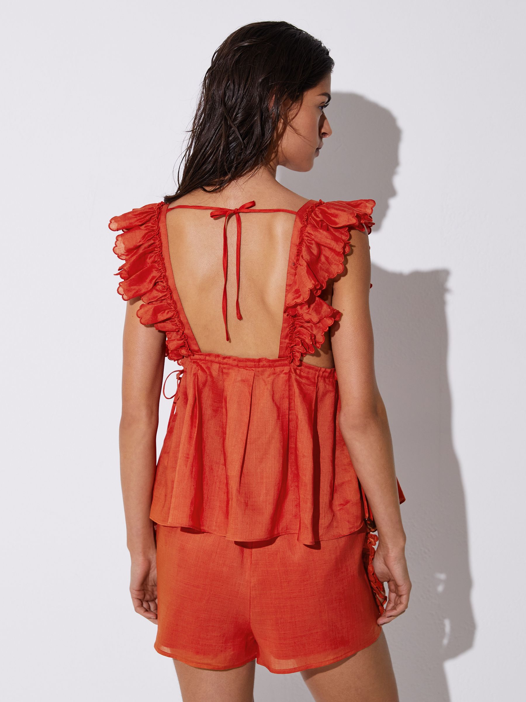 Ruffle Trim Side-Tie Babydoll Top in Orange - image 5