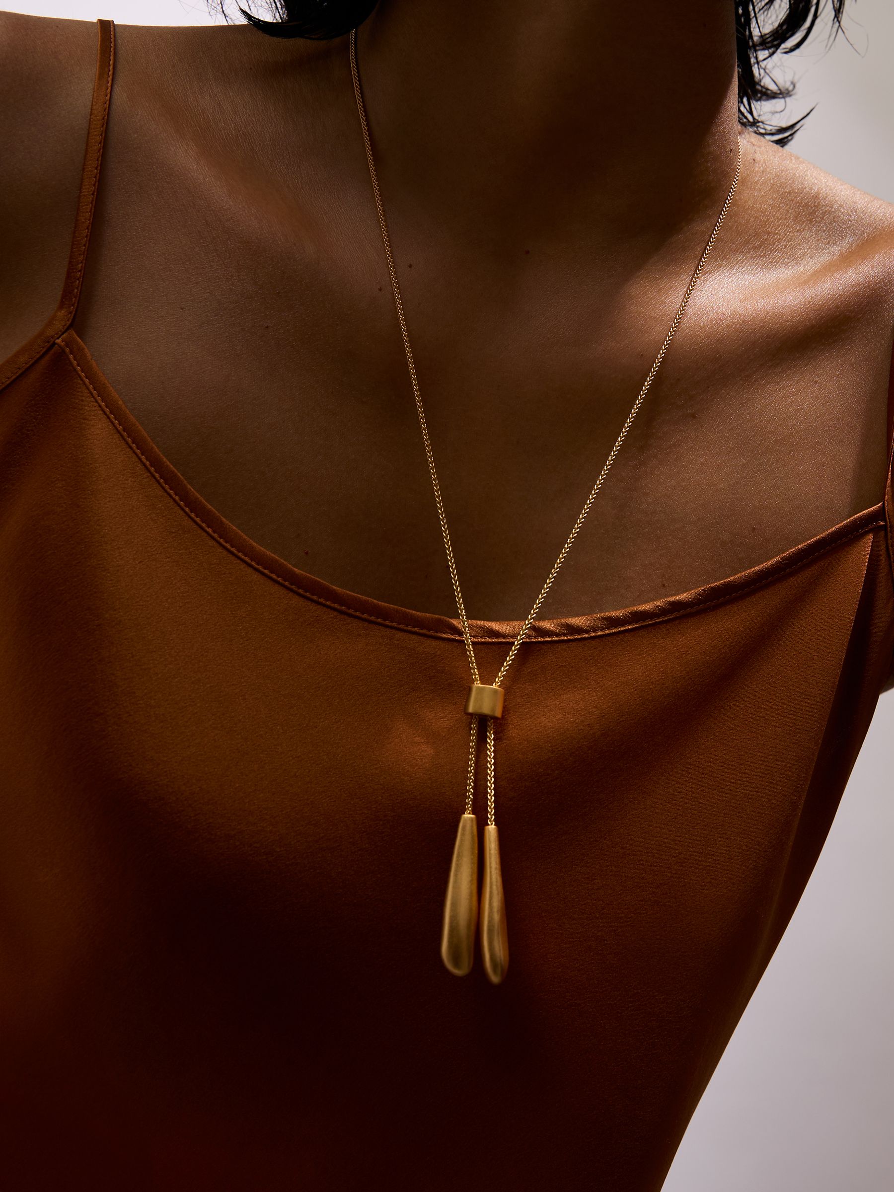 Sculpted Drop Lariat Necklace in Gold Tone - image 5