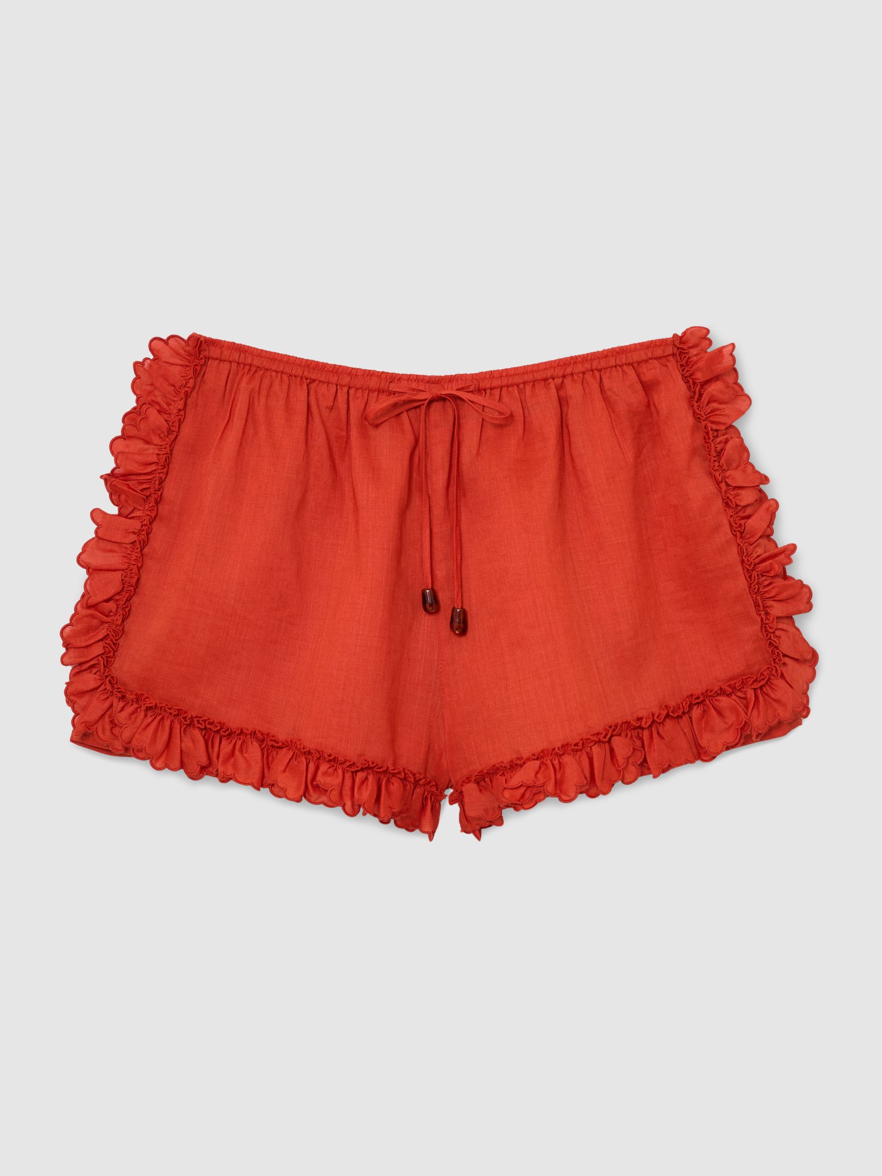 Ruffle-Trim Drawstring Shorts in Orange - Image 2 of 6