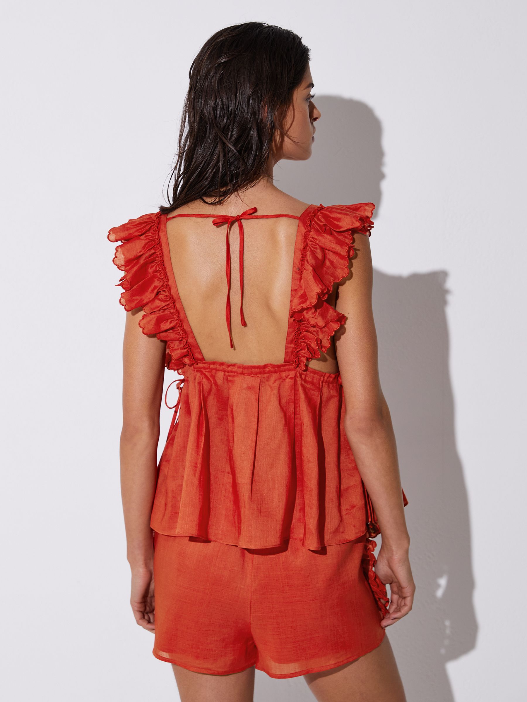 Ruffle-Trim Drawstring Shorts in Orange - Image 5 of 6