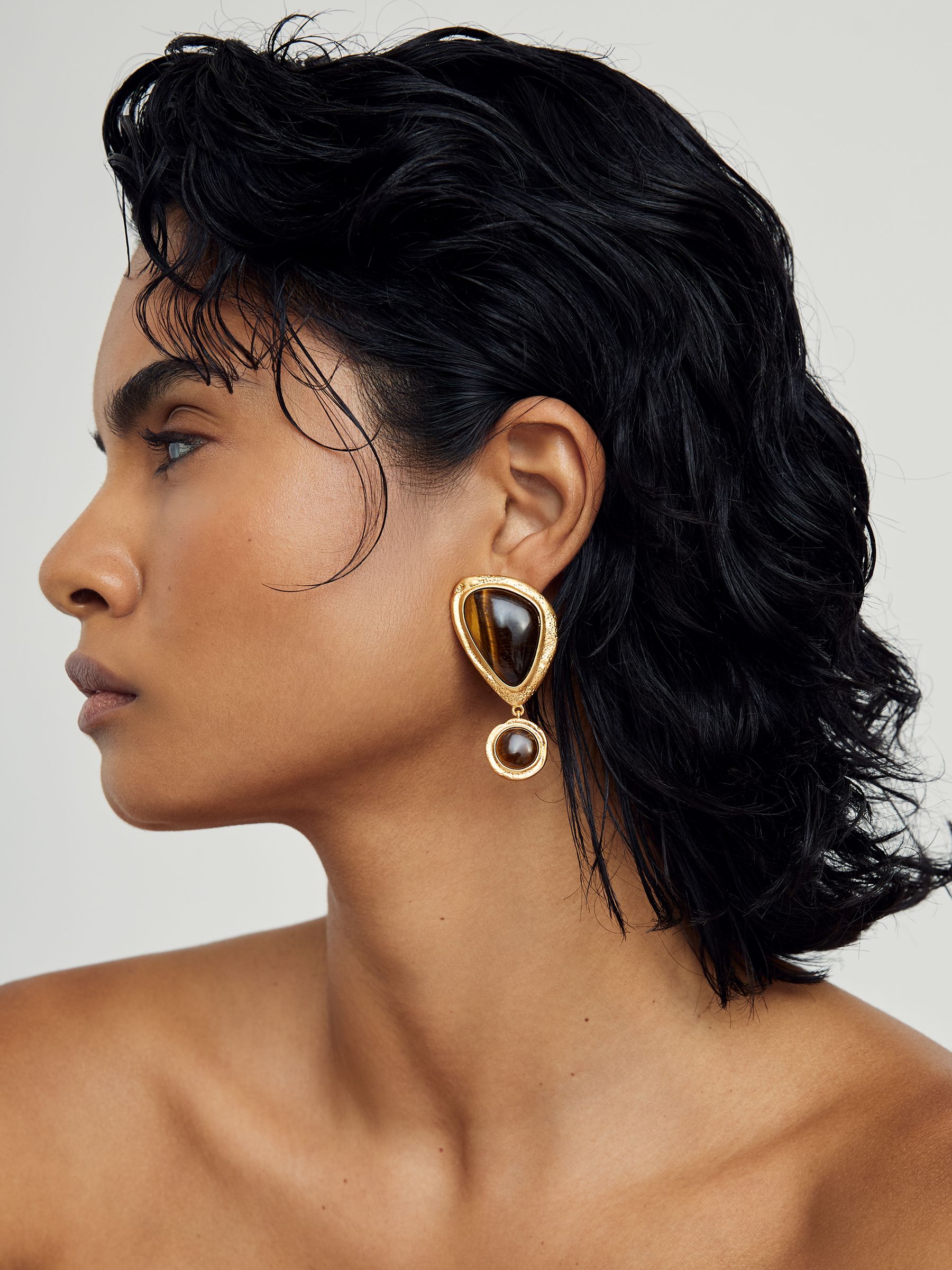 Tumbled Stone Drop Earrings in Gold Tone - image 5