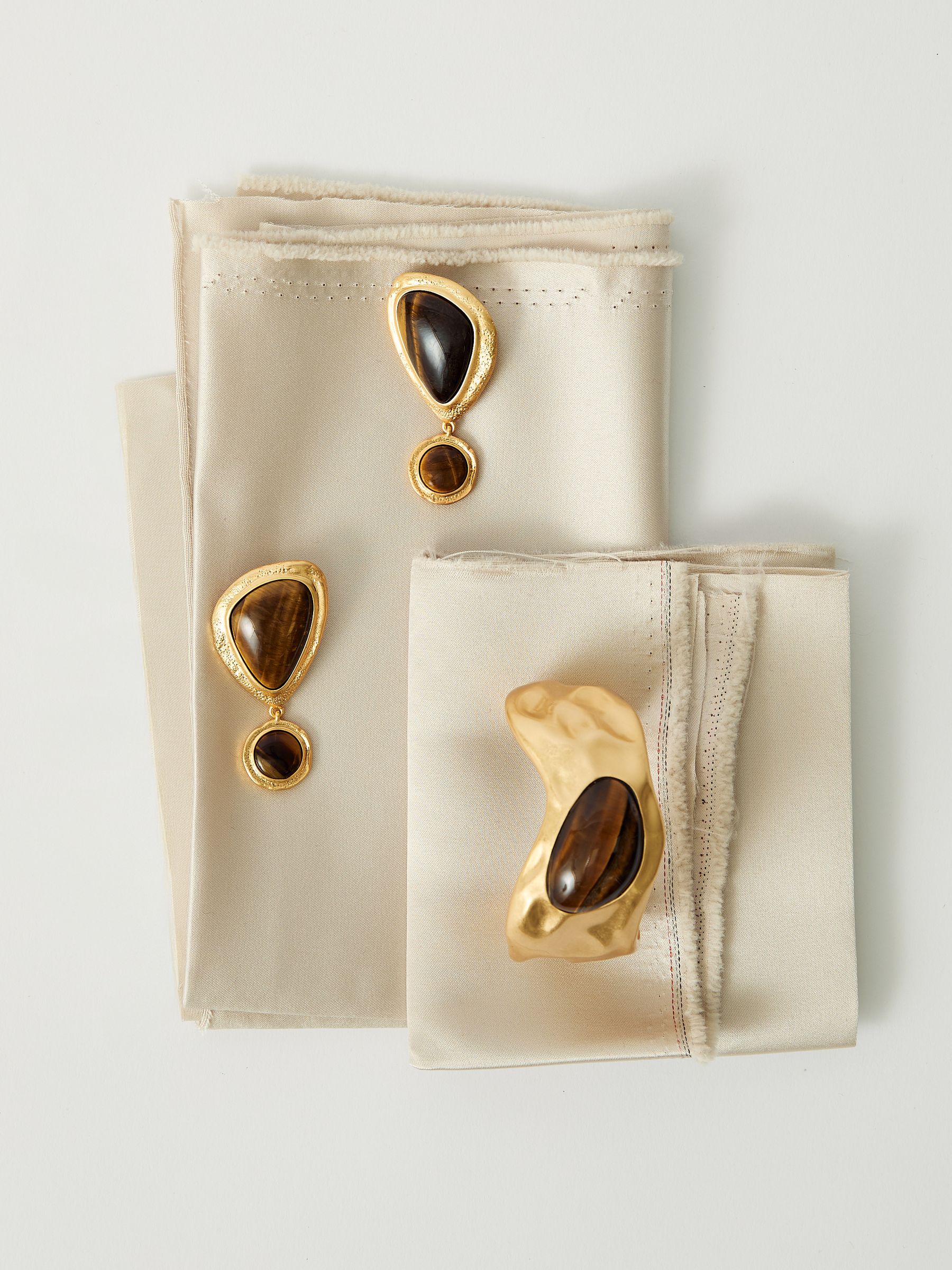 Tumbled Stone Drop Earrings in Gold - Image 2 of 5