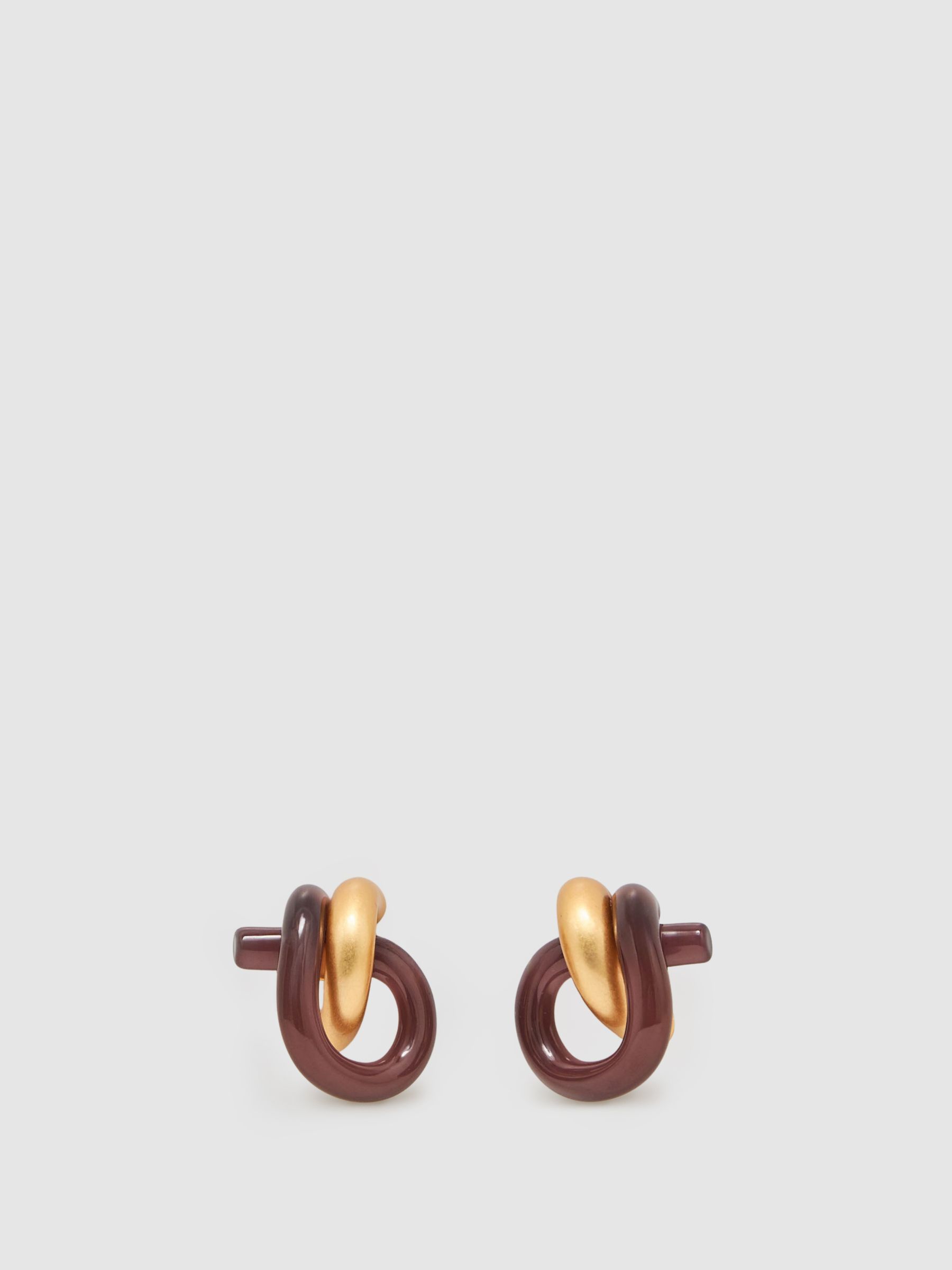 Resin Knot Earrings in Gold/Burgundy - image 1