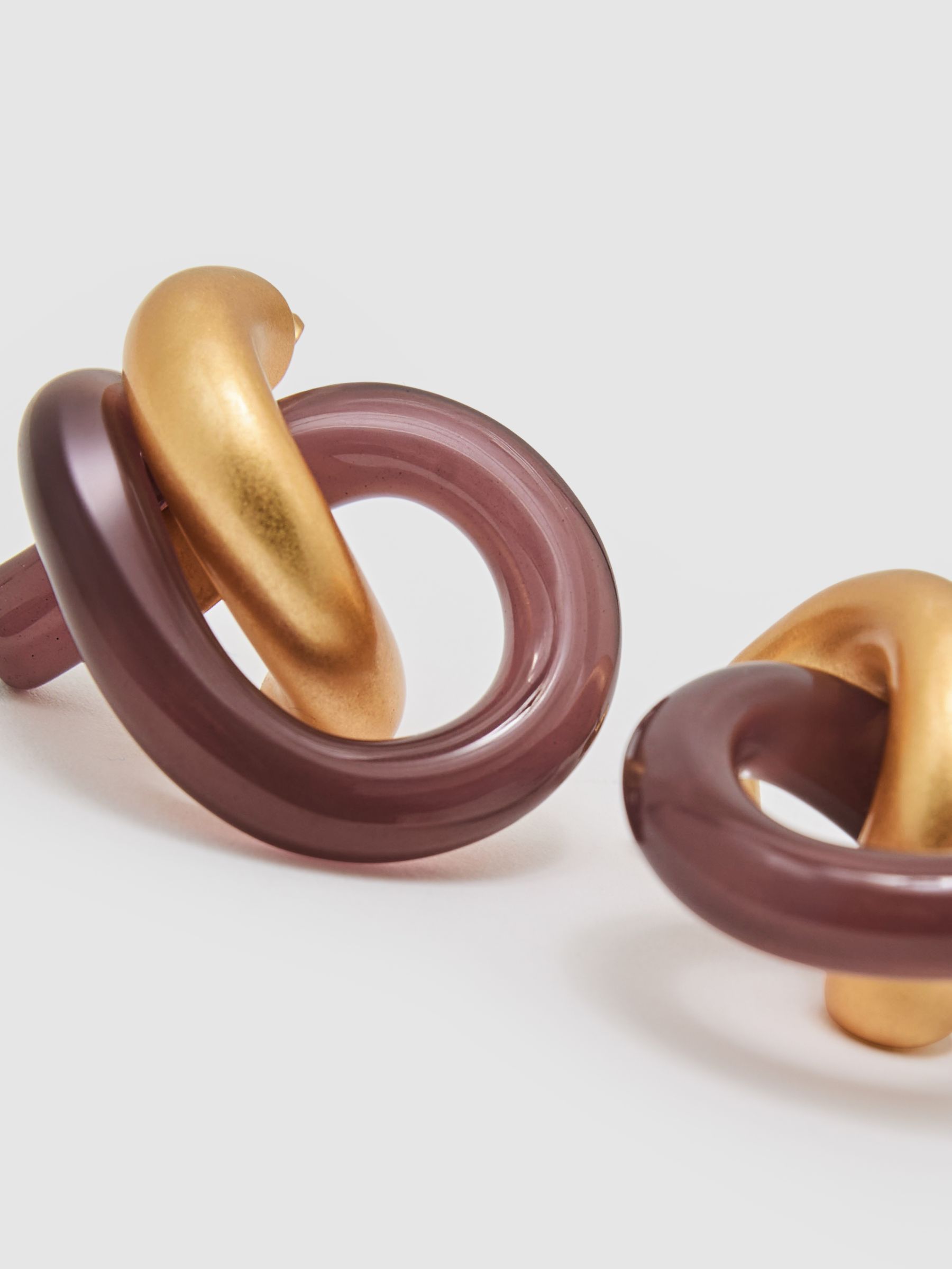 Resin Knot Earrings in Gold/Burgundy - image 3
