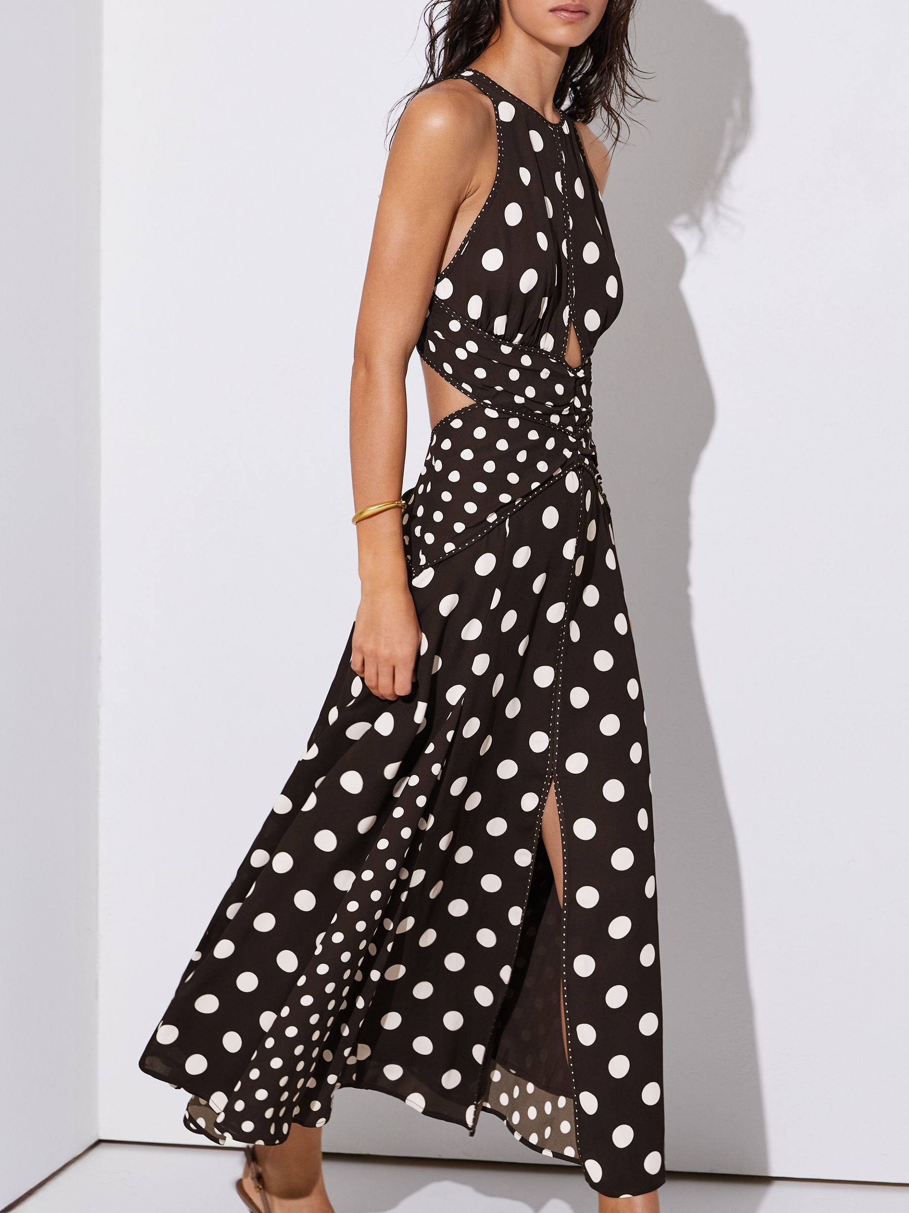 Reiss Nayla Polka-dot Midi Dress - Chocolate Brown/ivory