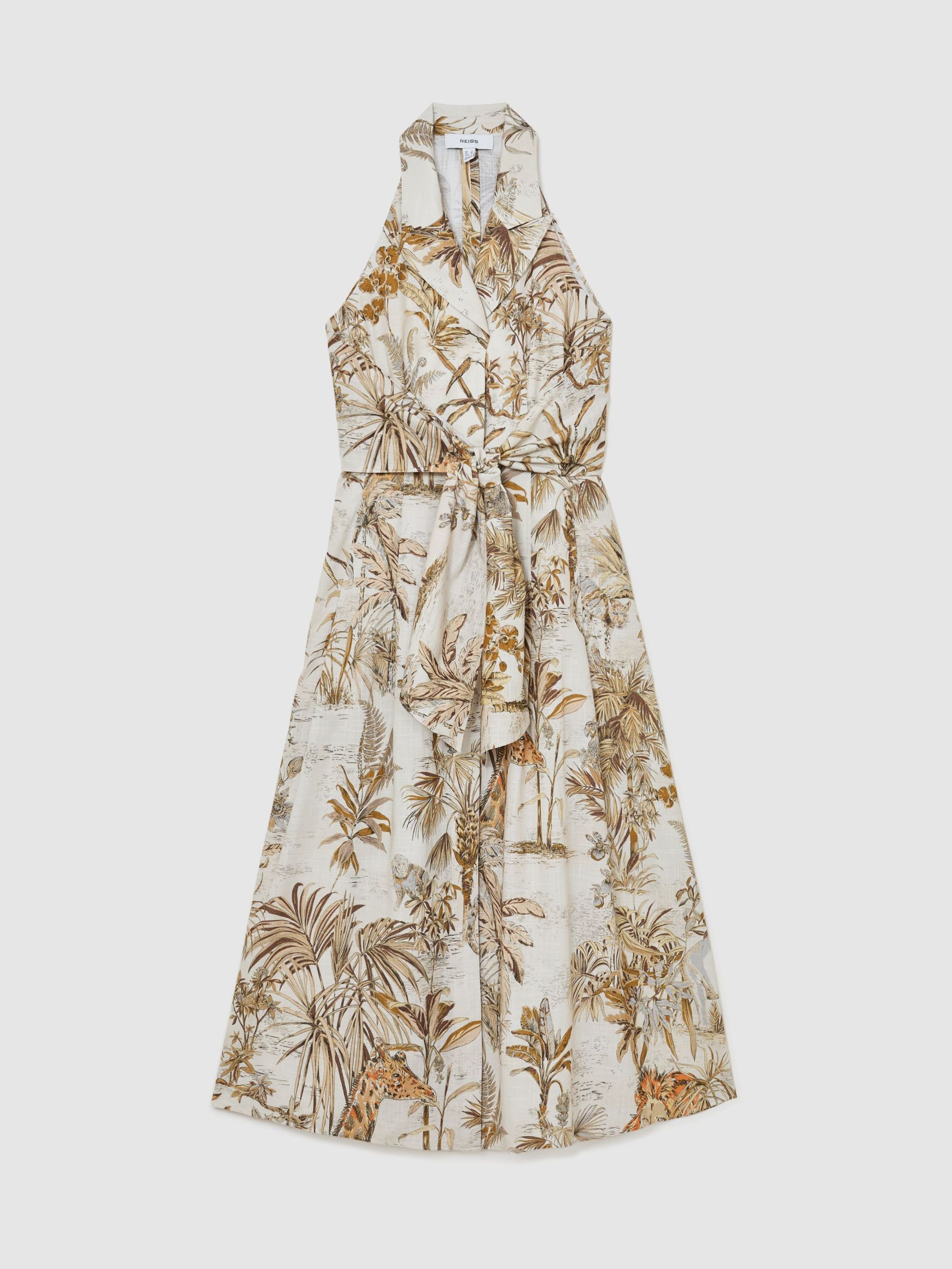 Petite Cotton Safari-Print Tailored Midi Dress in Neutral - image 1