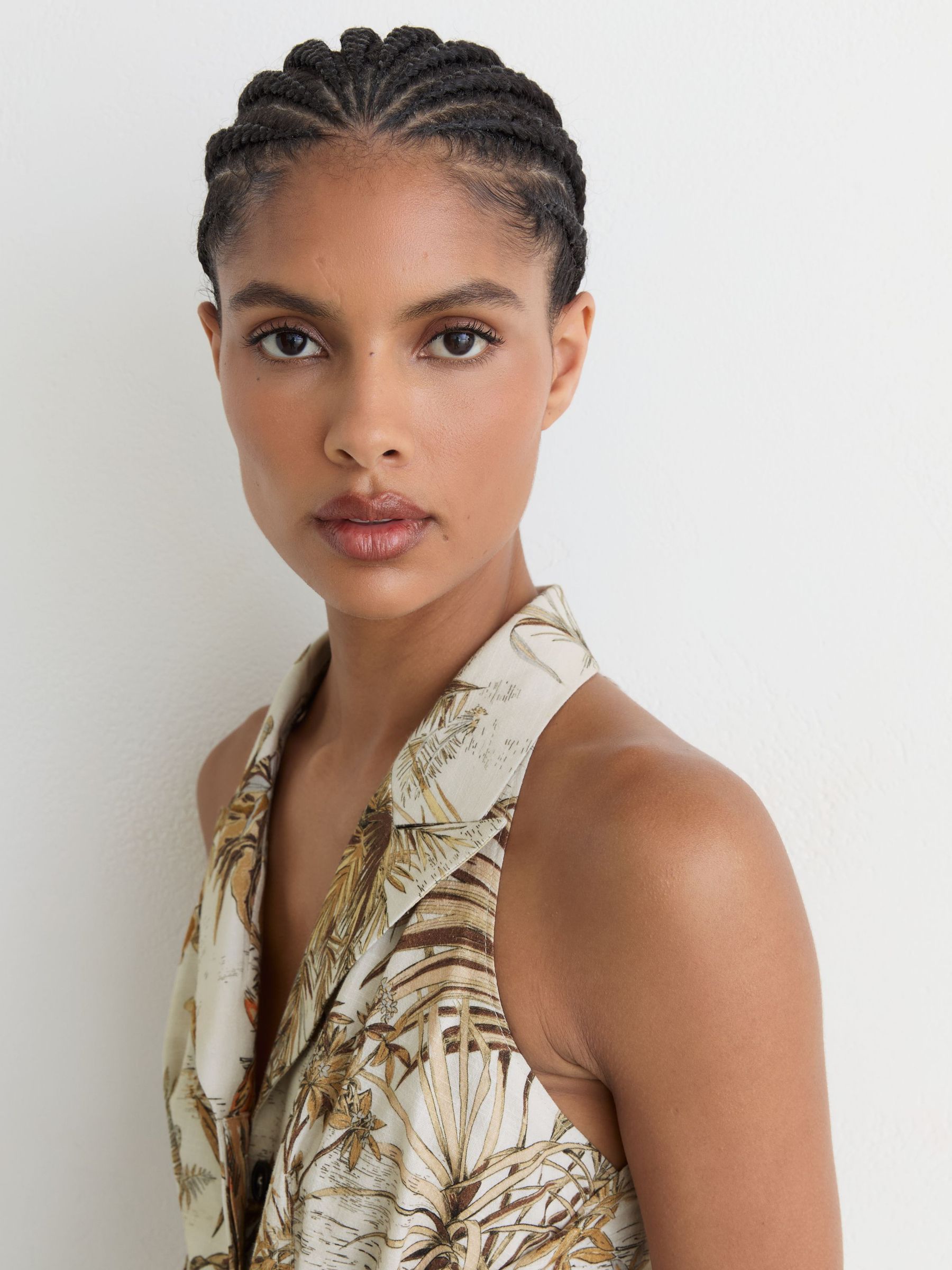 Petite Cotton Safari-Print Tailored Midi Dress in Neutral - Image 4 of 7