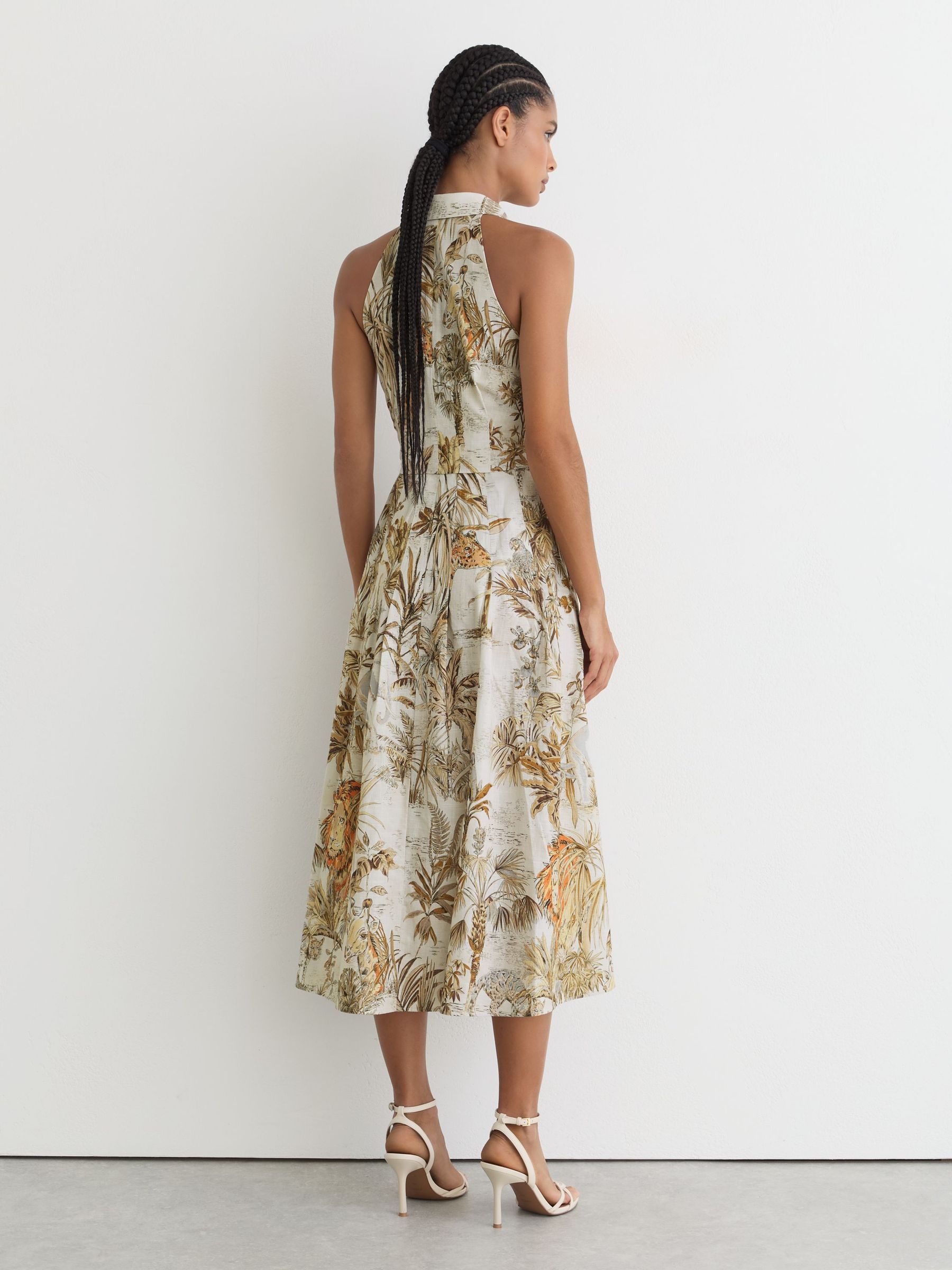 Petite Cotton Safari-Print Tailored Midi Dress in Neutral - Image 5 of 7