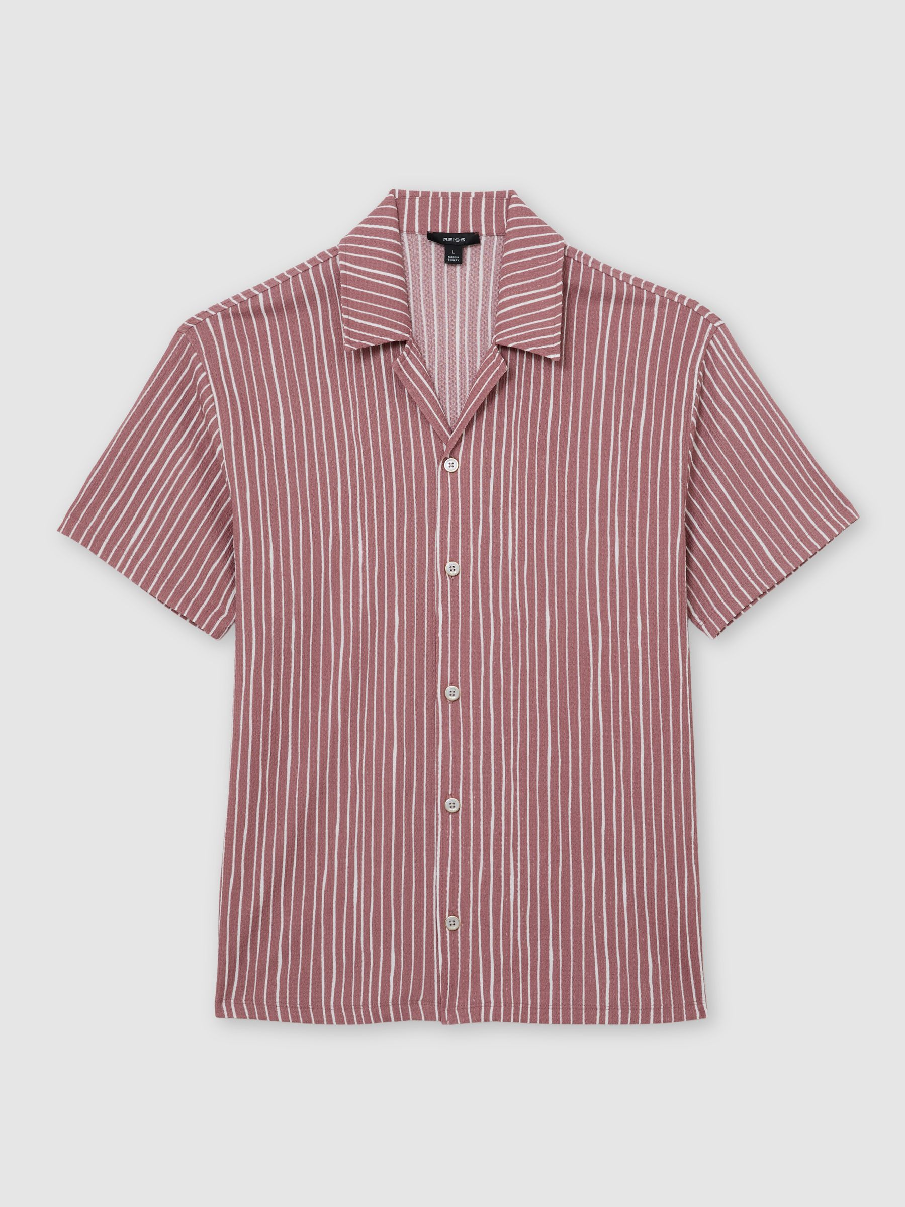 Textured Stripe Cuban-Collar Shirt in Rose Pink