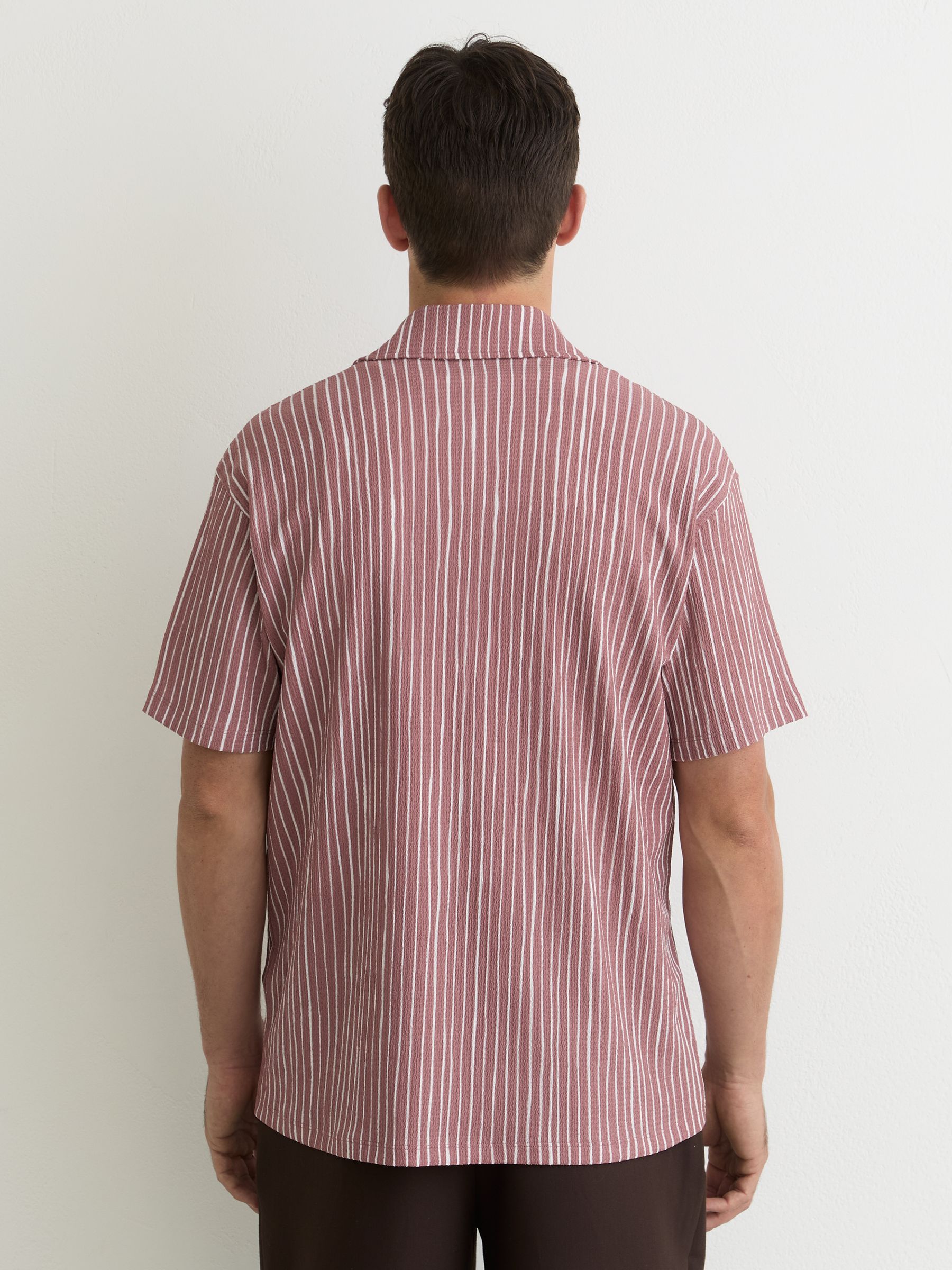 Textured Stripe Cuban-Collar Shirt in Rose Pink - Image 4 of 5