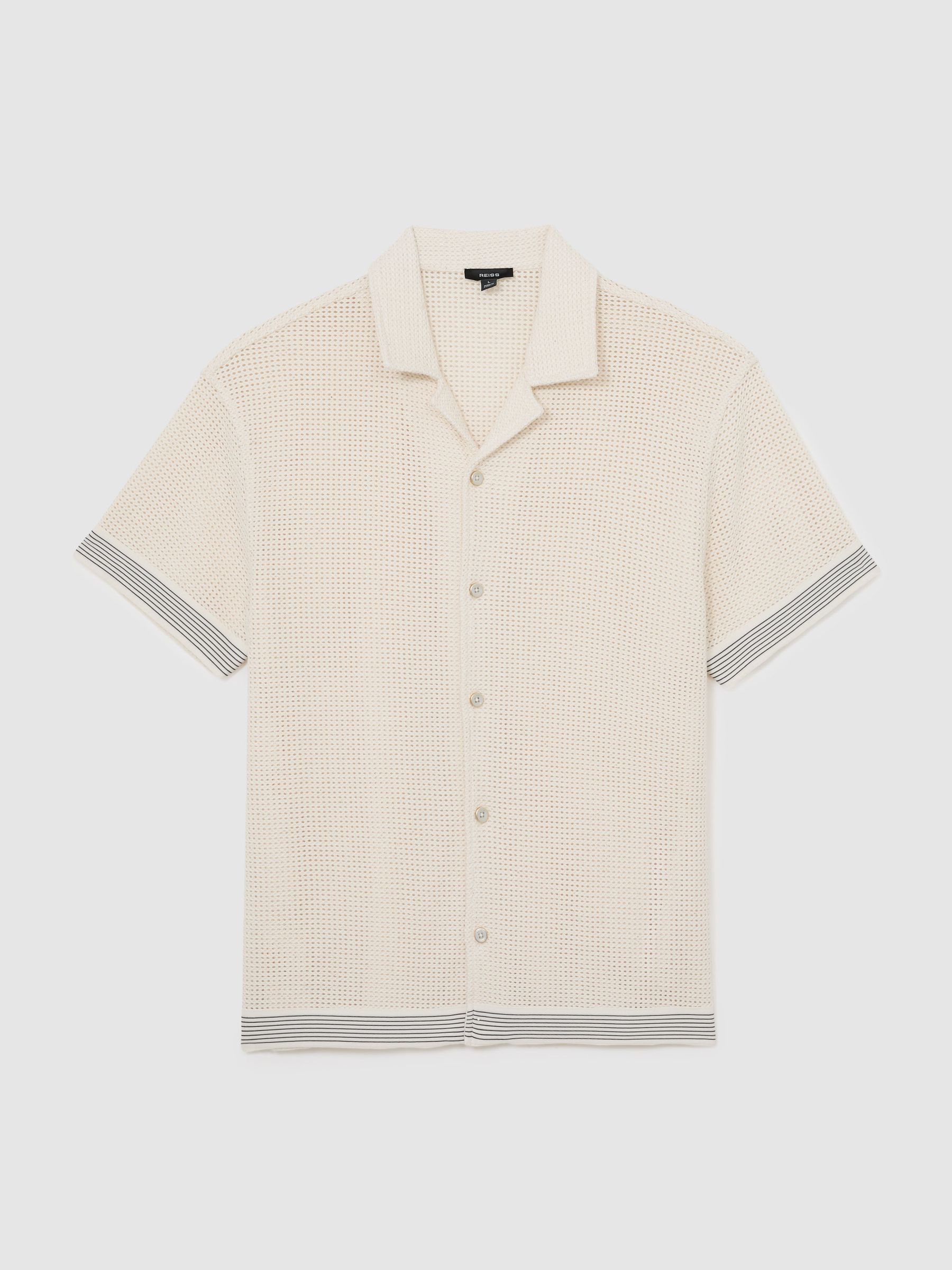 Cotton-Blend Tape-Trim Crochet Shirt in Off White - Image 2 of 7