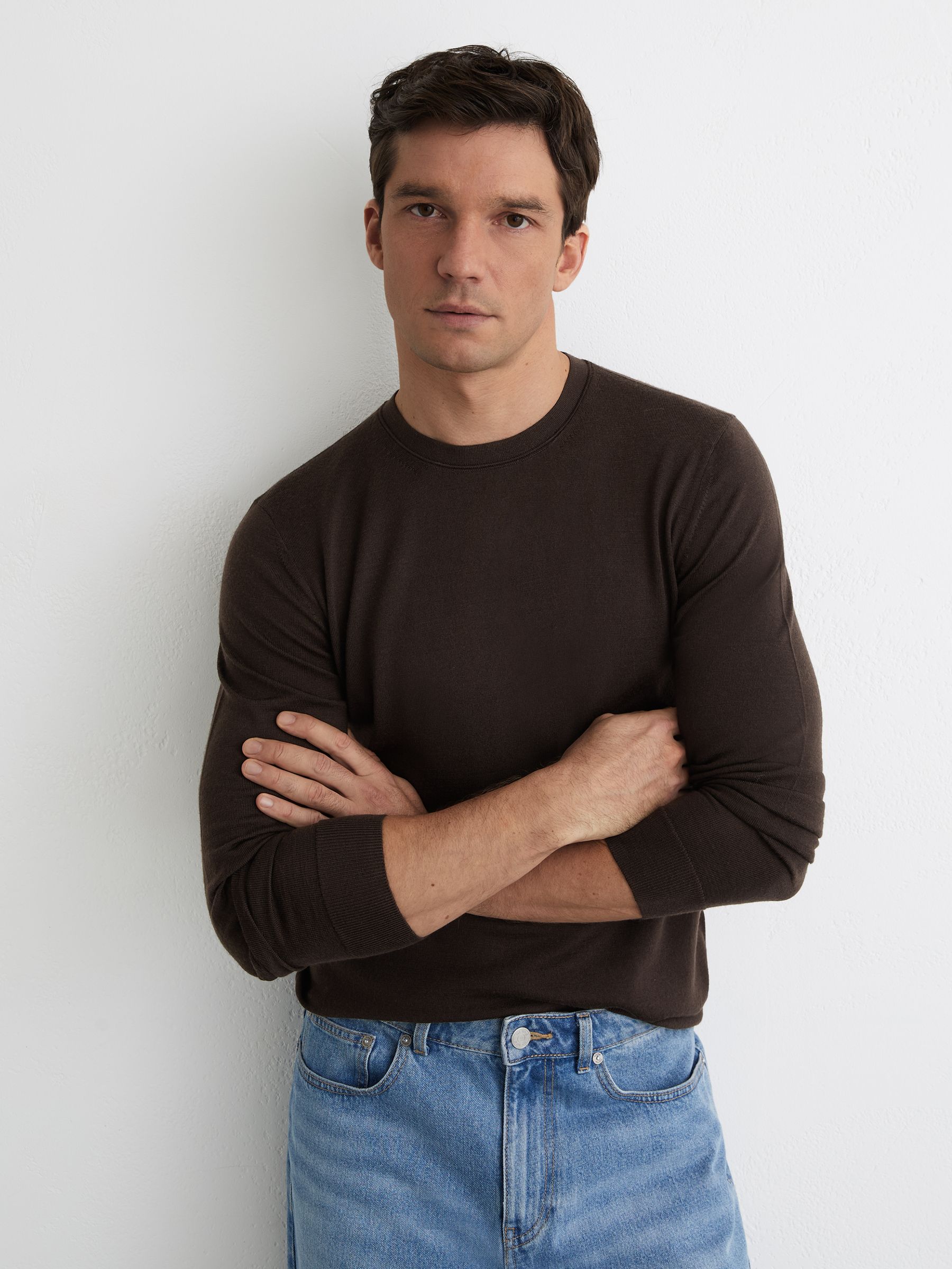 Wool Crew Neck Jumper in Dark Brown - image 2