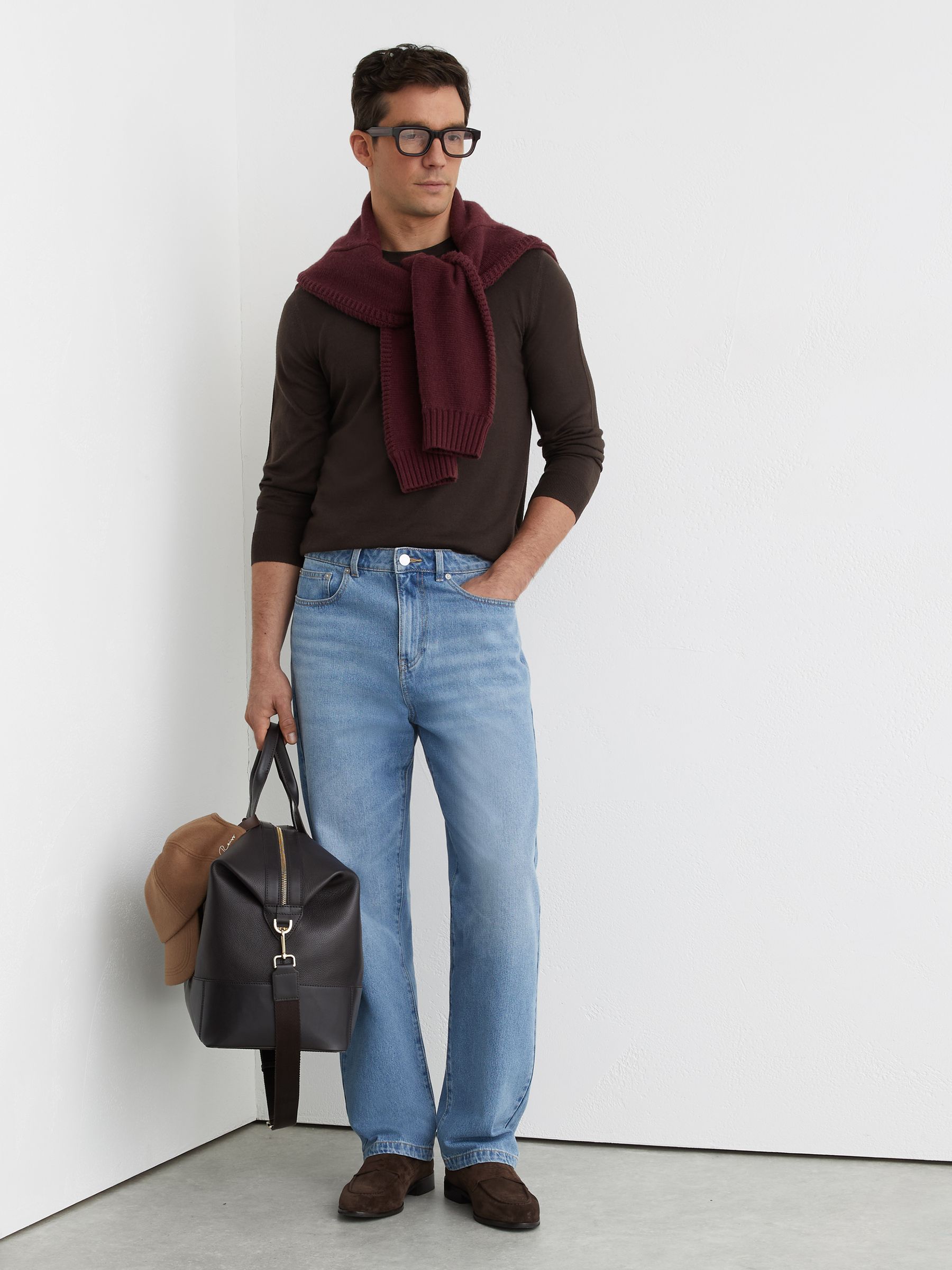 Wool Crew Neck Jumper in Dark Brown - image 5