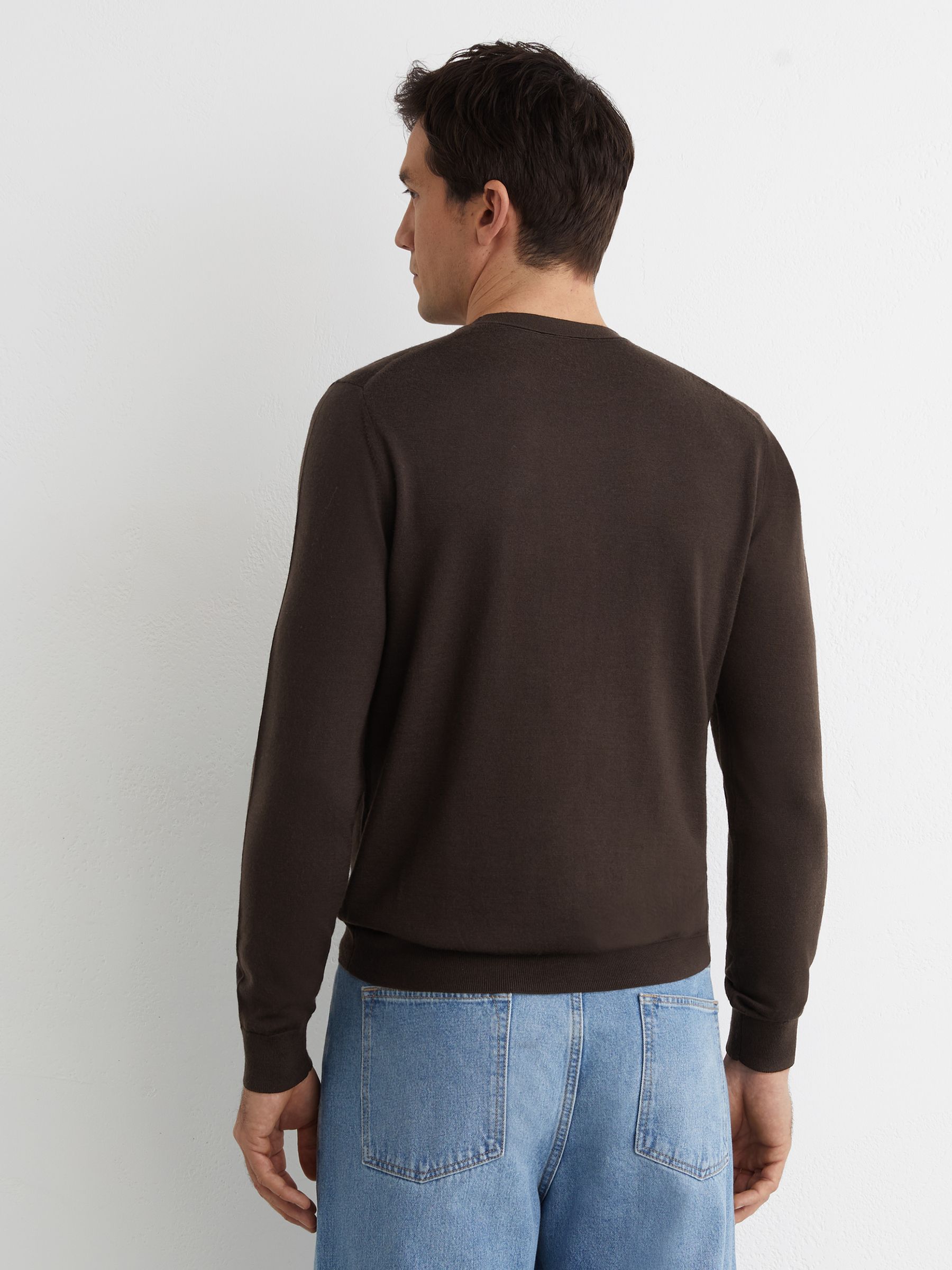 Wool Crew Neck Jumper in Dark Brown - image 3