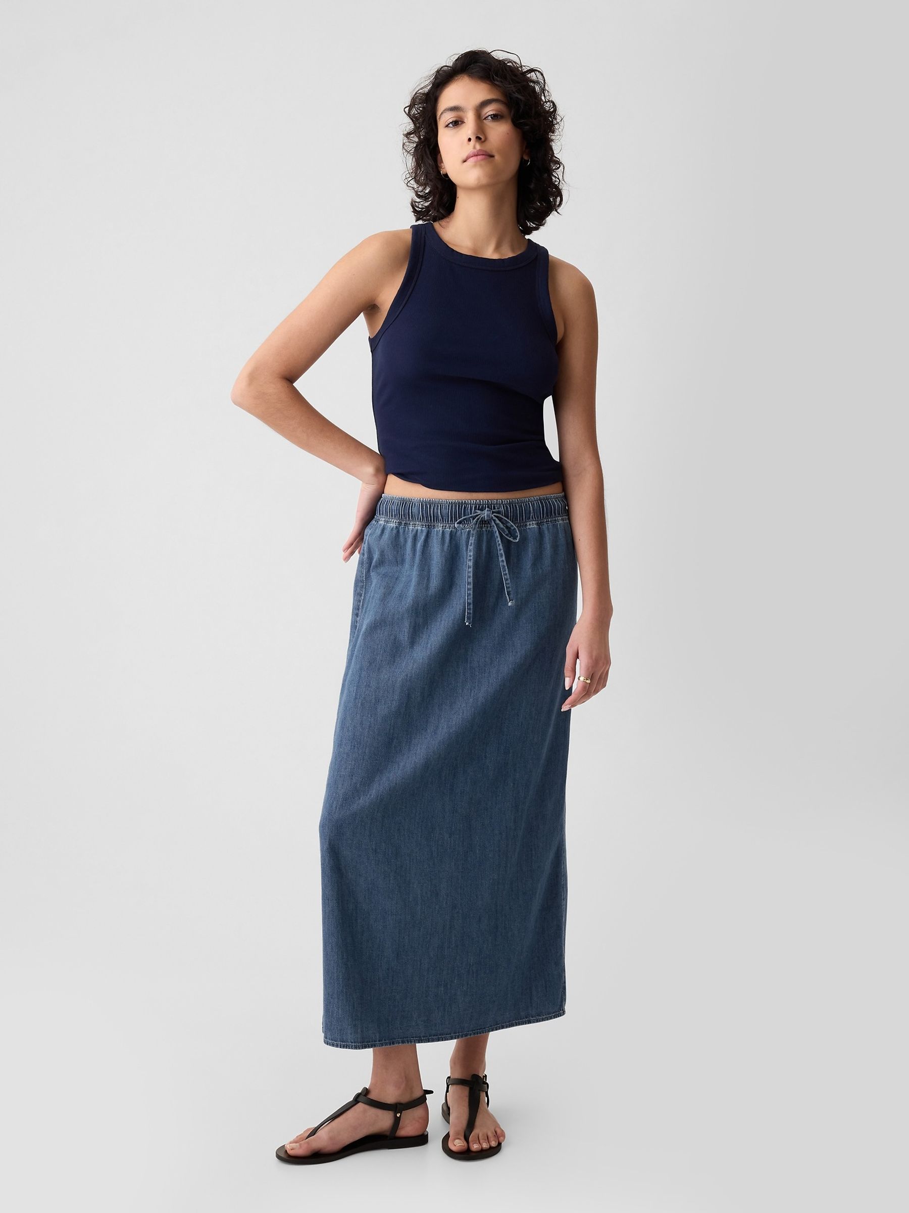 Blue Chambray Denim Maxi Skirt - Image 3 of 5
