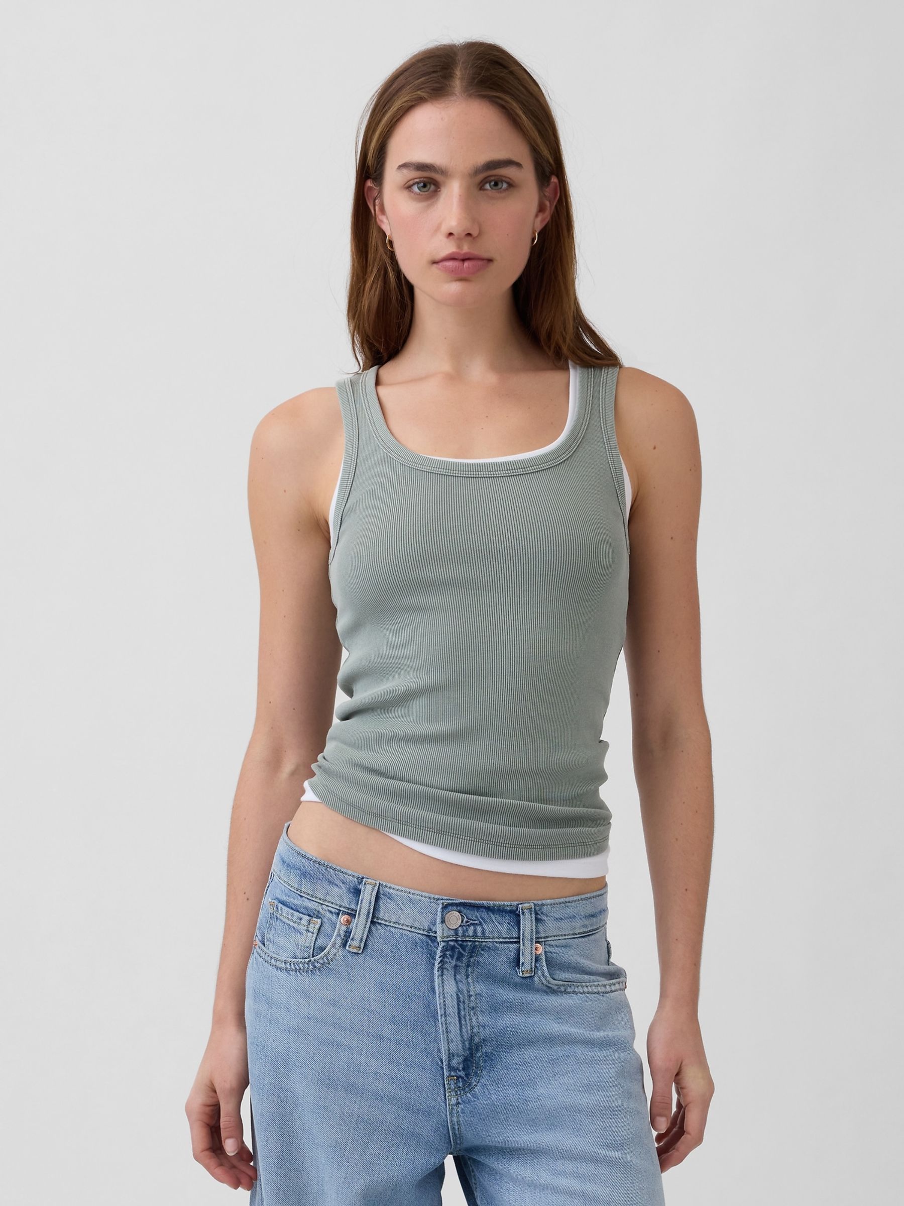 Green Rib Scoop Vest - Image 1 of 3