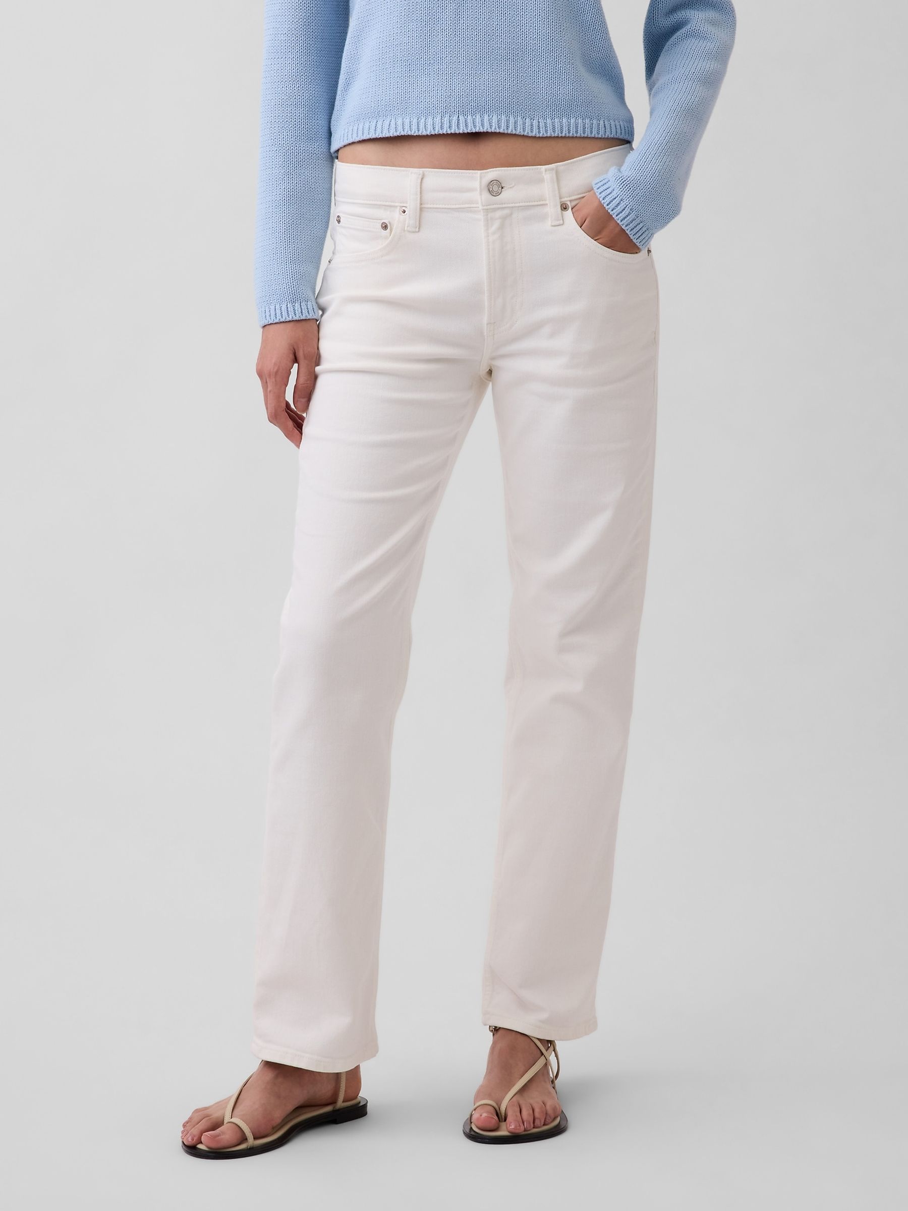 White Mid Rise Relaxed Straight Jeans - Image 1 of 4