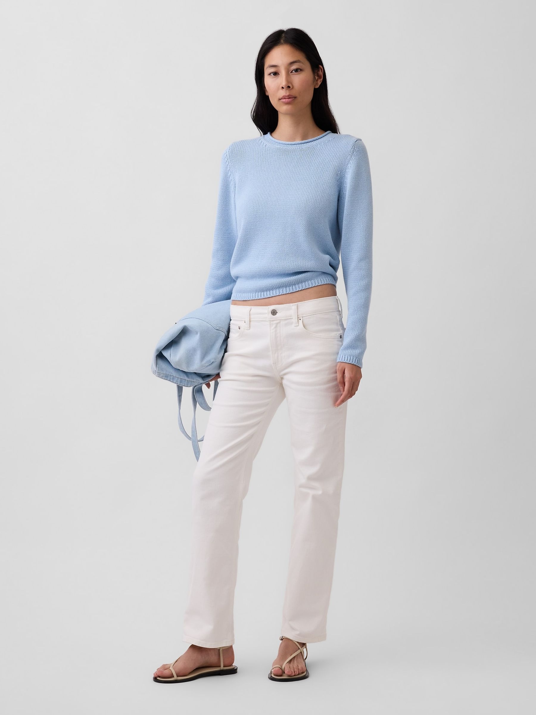 White Mid Rise Relaxed Straight Jeans - Image 3 of 4