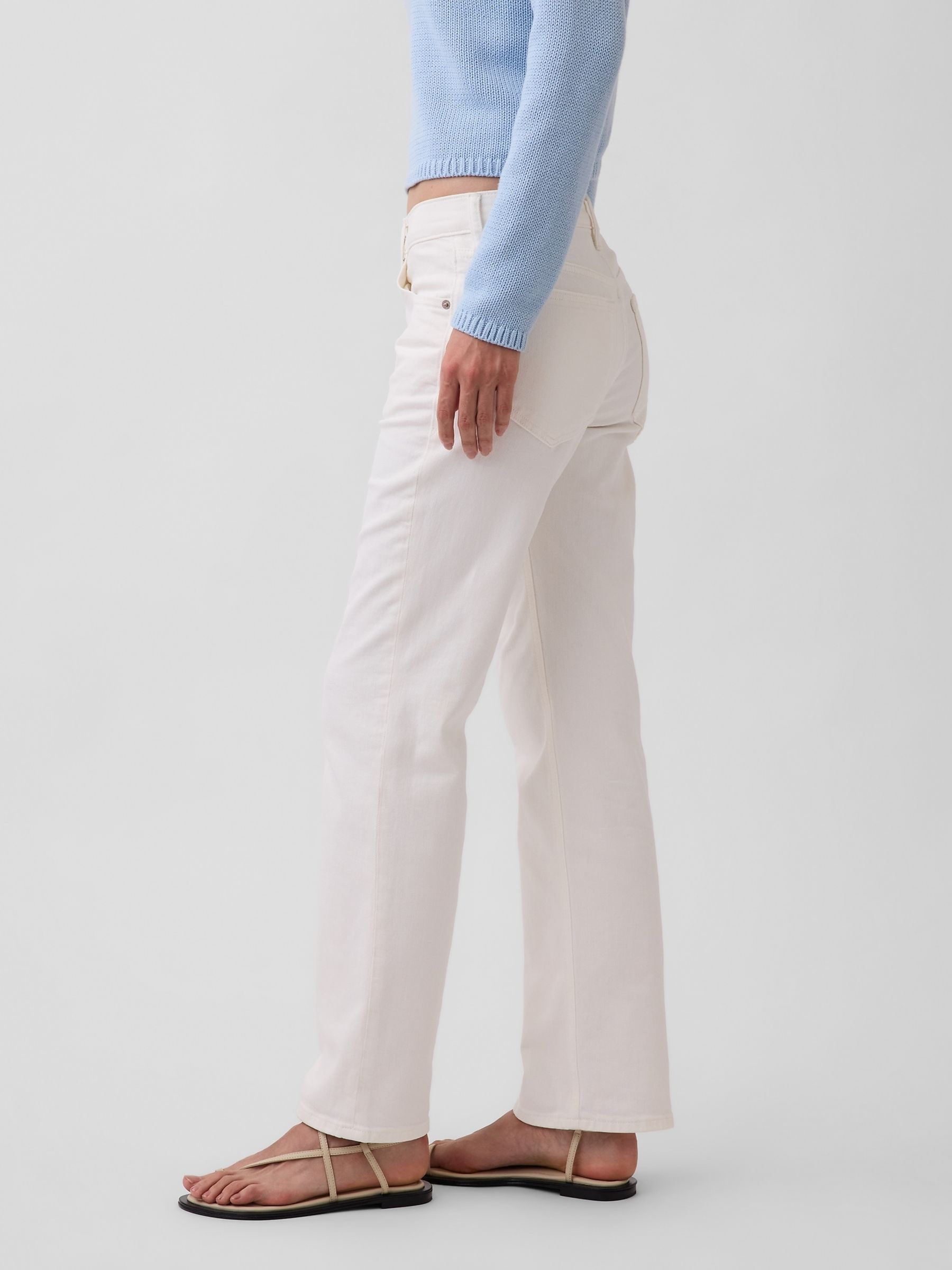 White Mid Rise Relaxed Straight Jeans - Image 4 of 4