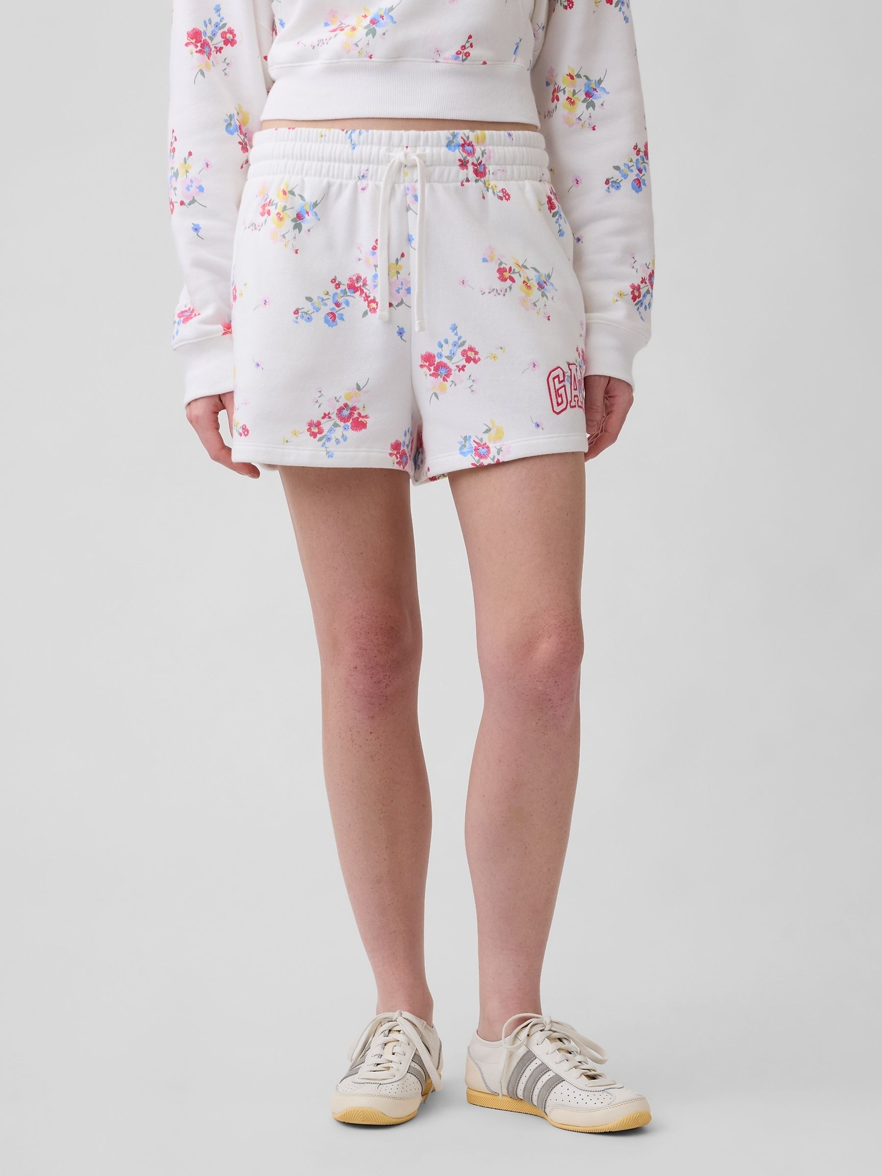 White Floral Logo Shorts - Image 1 of 5