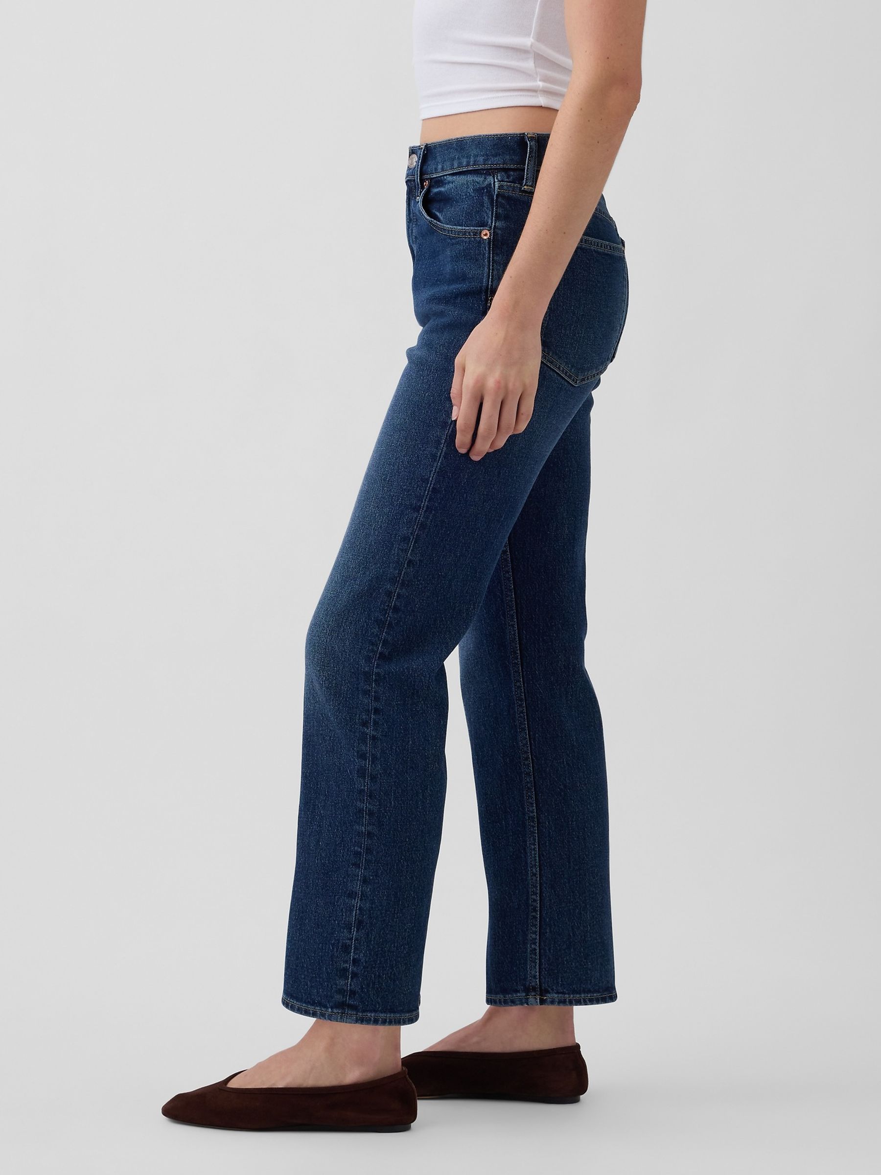 Blue High Waisted 90s Slim Straight Crop Jeans - Image 3 of 4