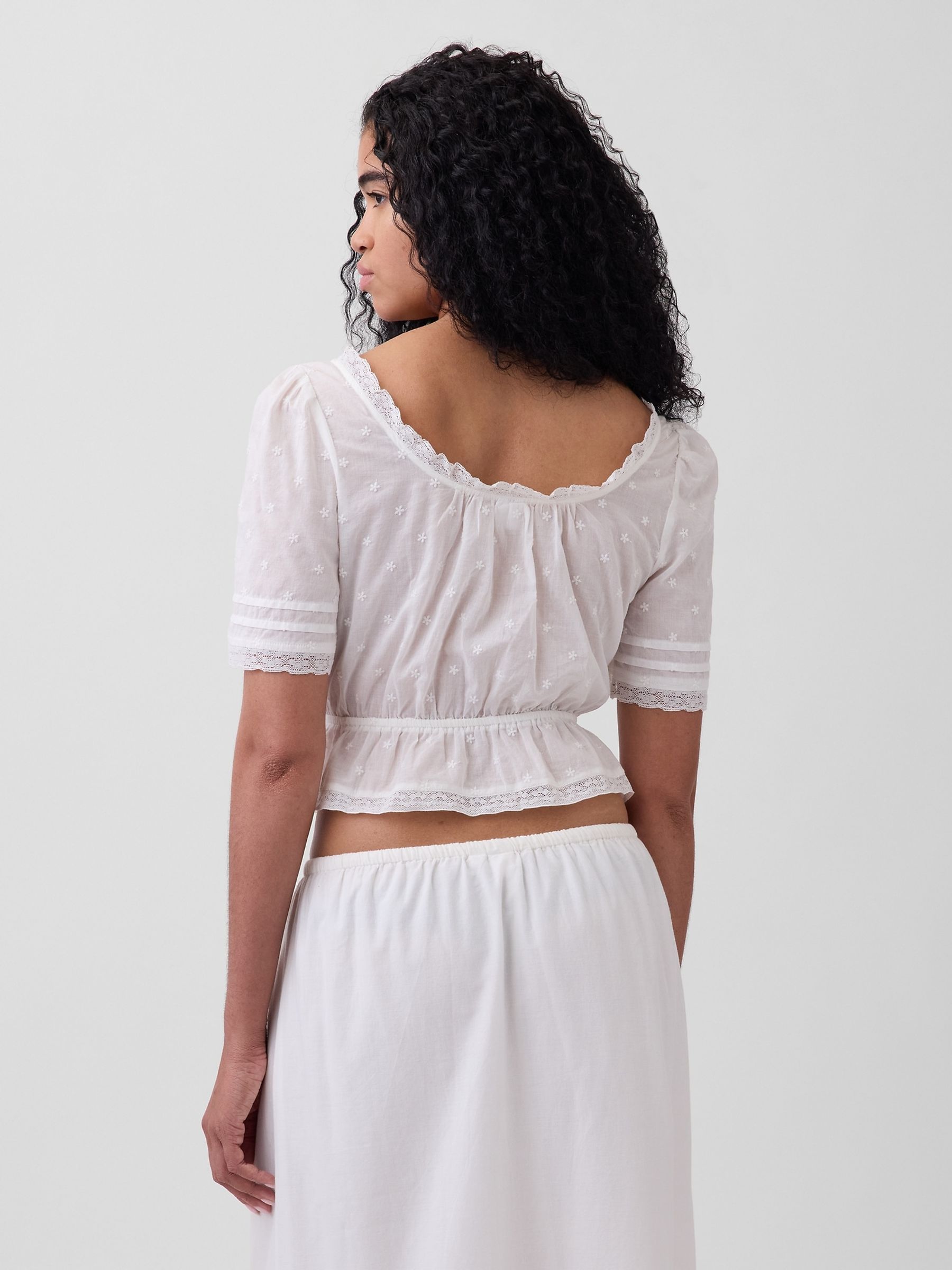White Lace-Trim Peplum Top - Image 2 of 4