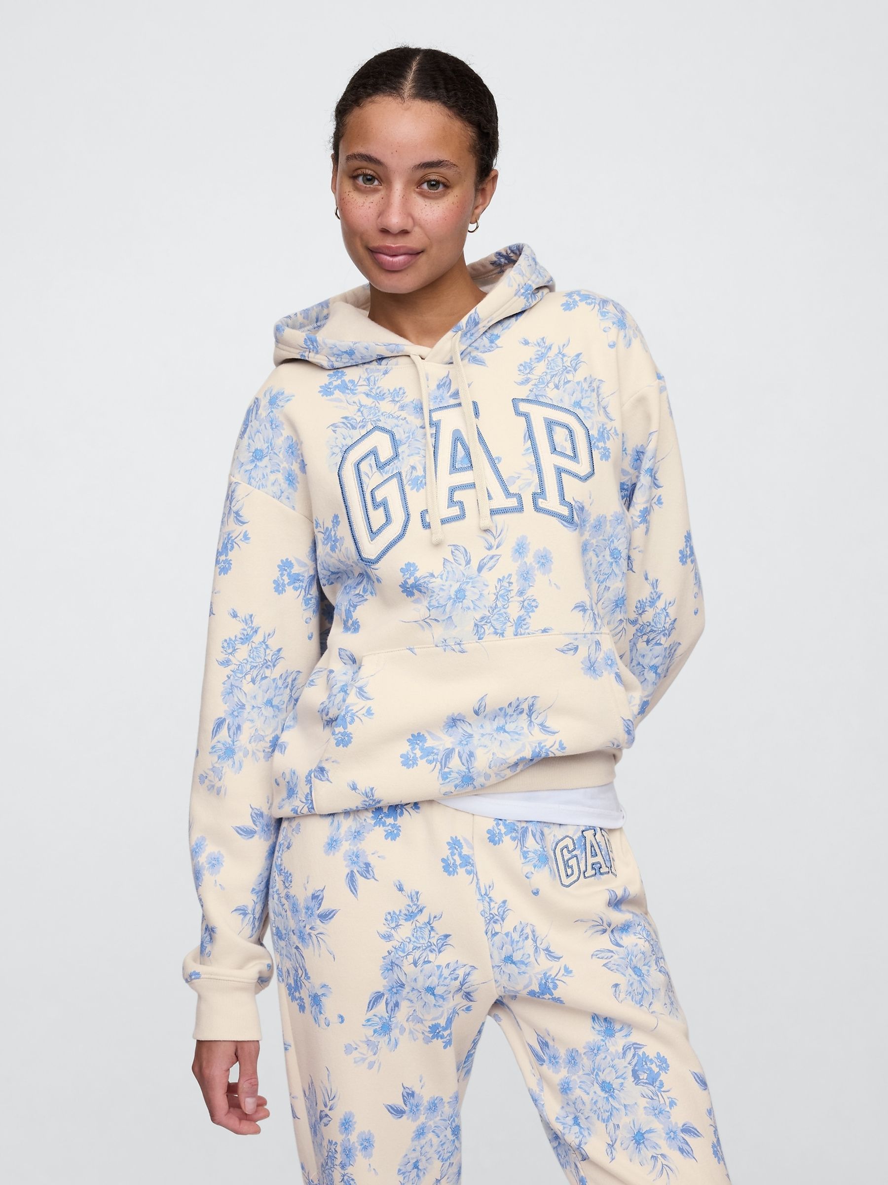 Blue Floral Relaxed Logo Hoodie - Image 1 of 5
