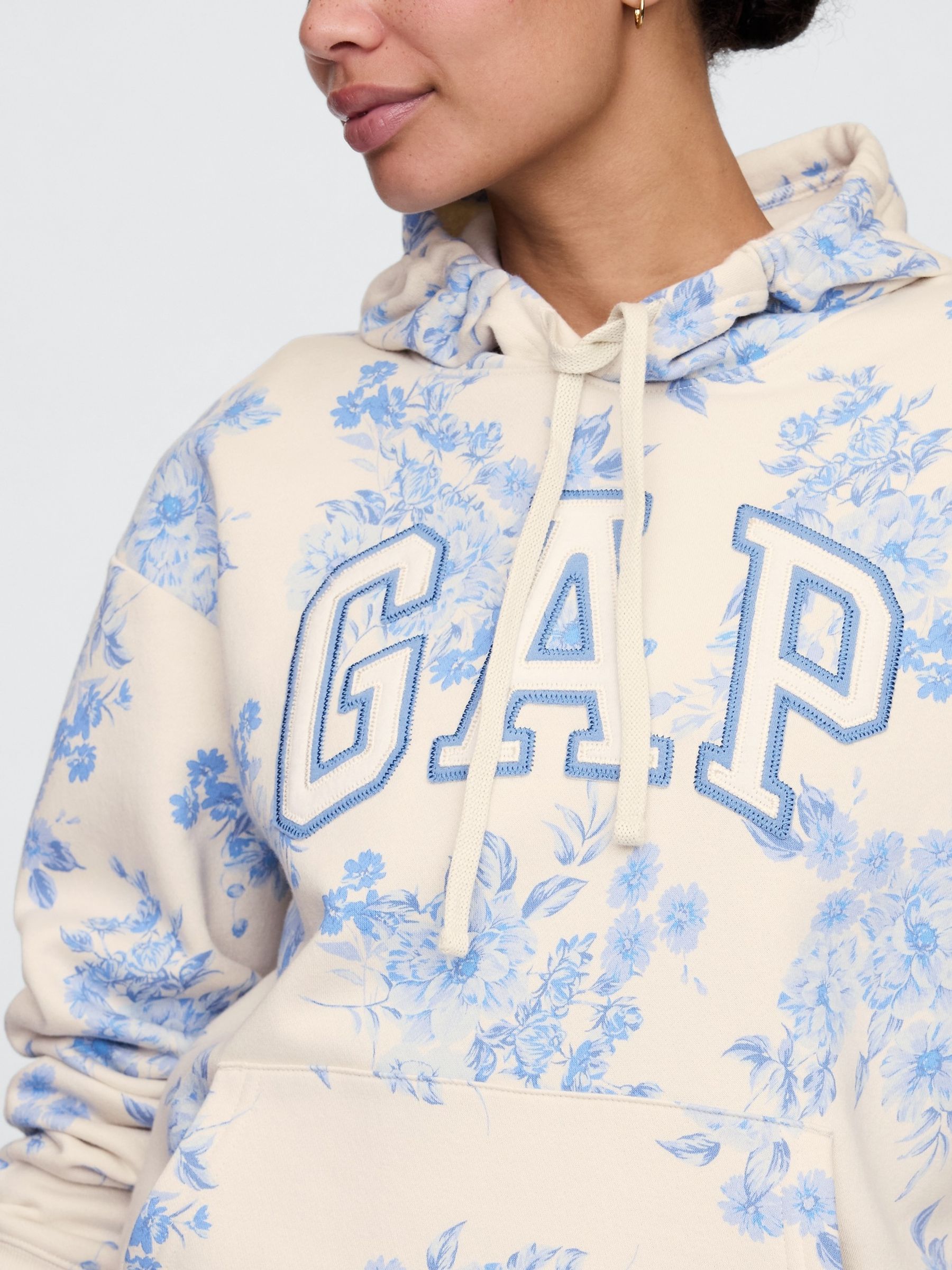 Blue Floral Relaxed Logo Hoodie - Image 4 of 5