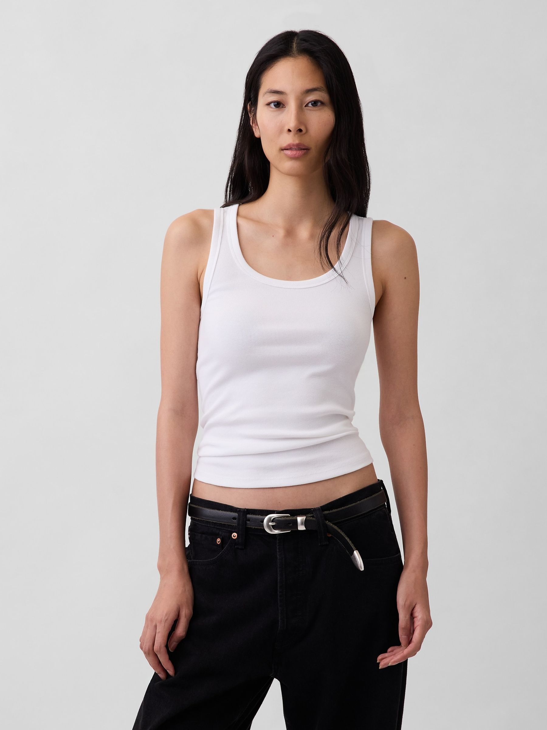 White Rib Scoop Vest - Image 1 of 4 White Rib Scoop Vest - Image 1 of 4