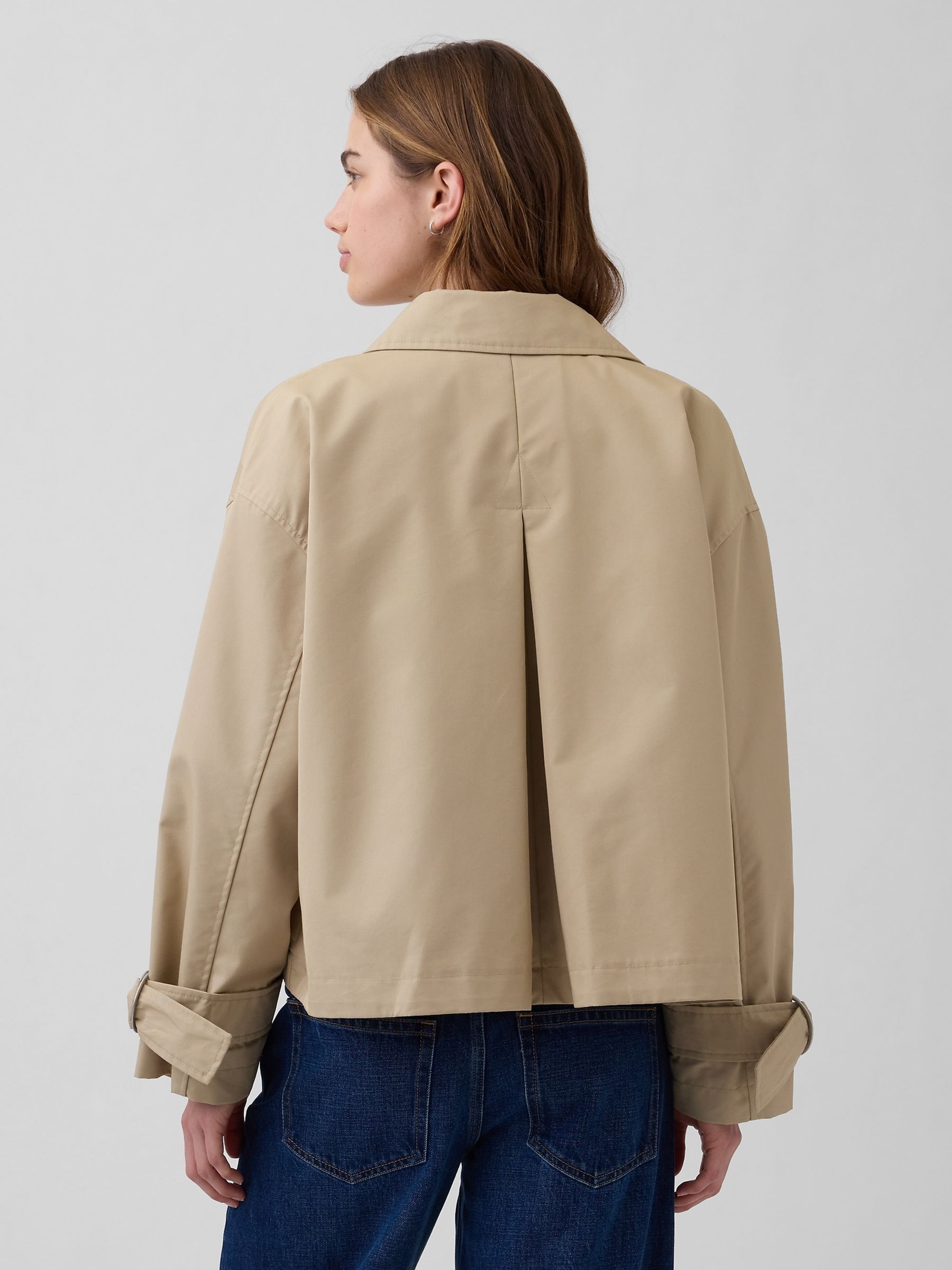 Beige Oversized Crop Trench Jacket - Image 2 of 5