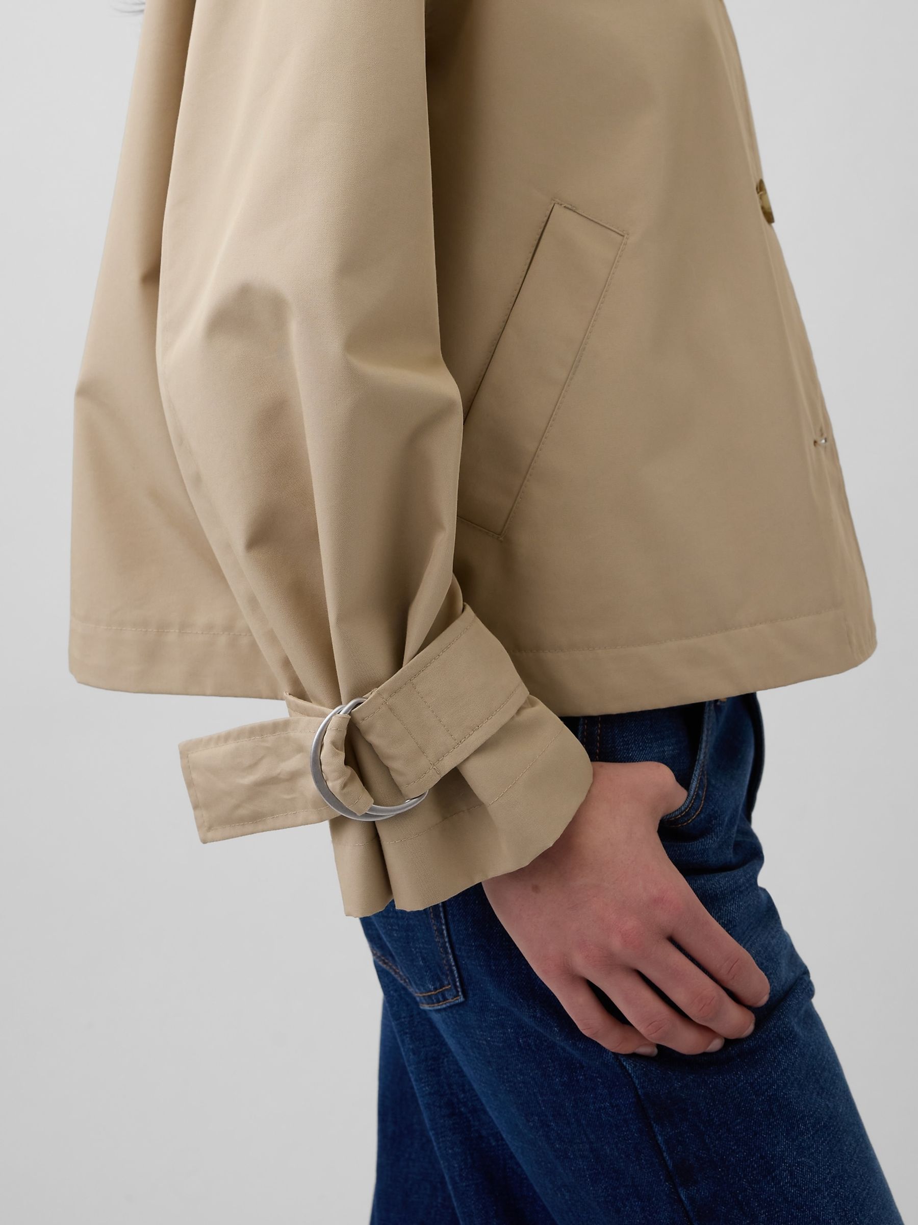 Beige Oversized Crop Trench Jacket - Image 5 of 5 Beige Oversized Crop Trench Jacket - Image 5 of 5