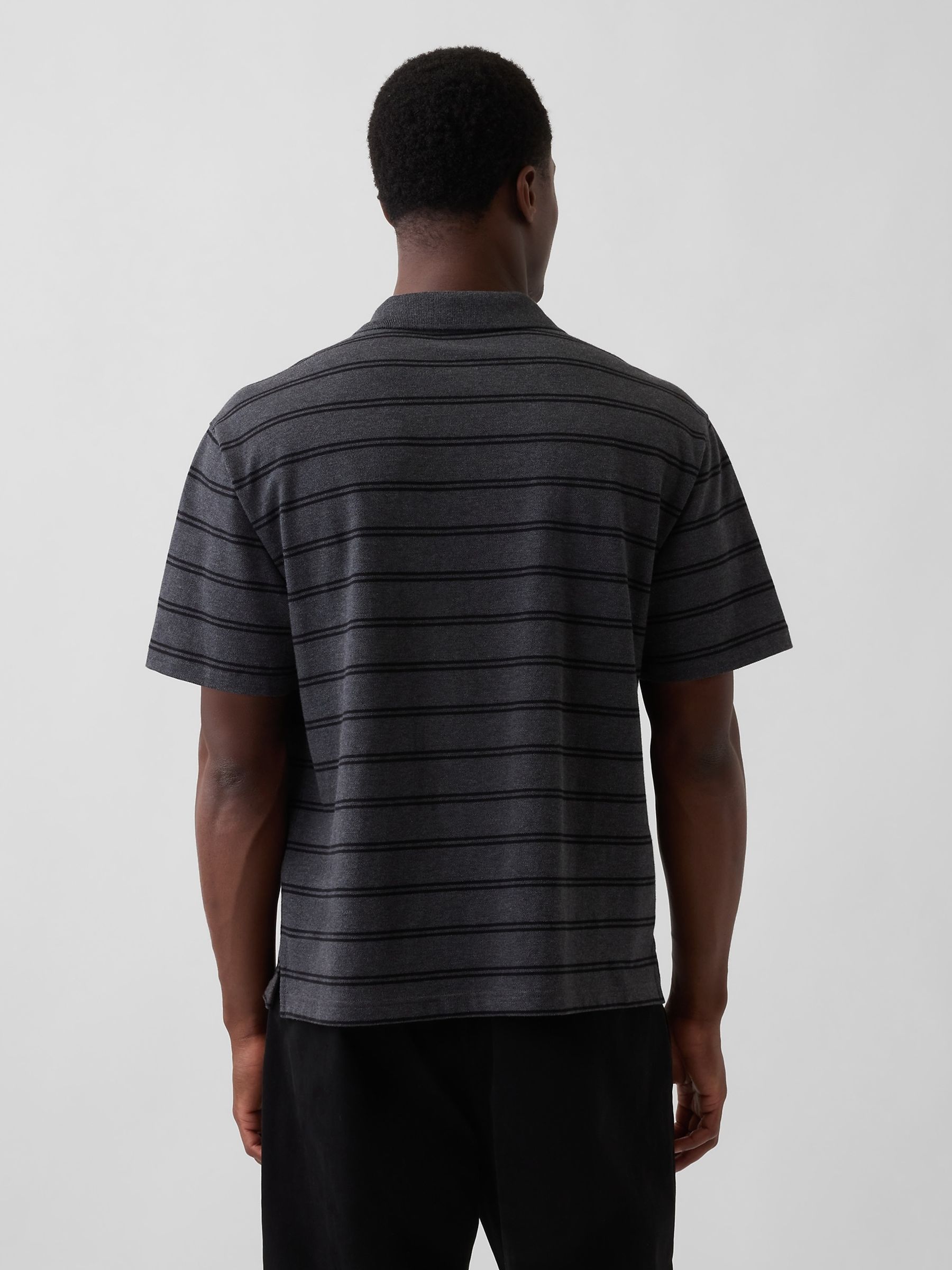 Grey Stripe Relaxed Pique Polo Shirt - Image 2 of 4