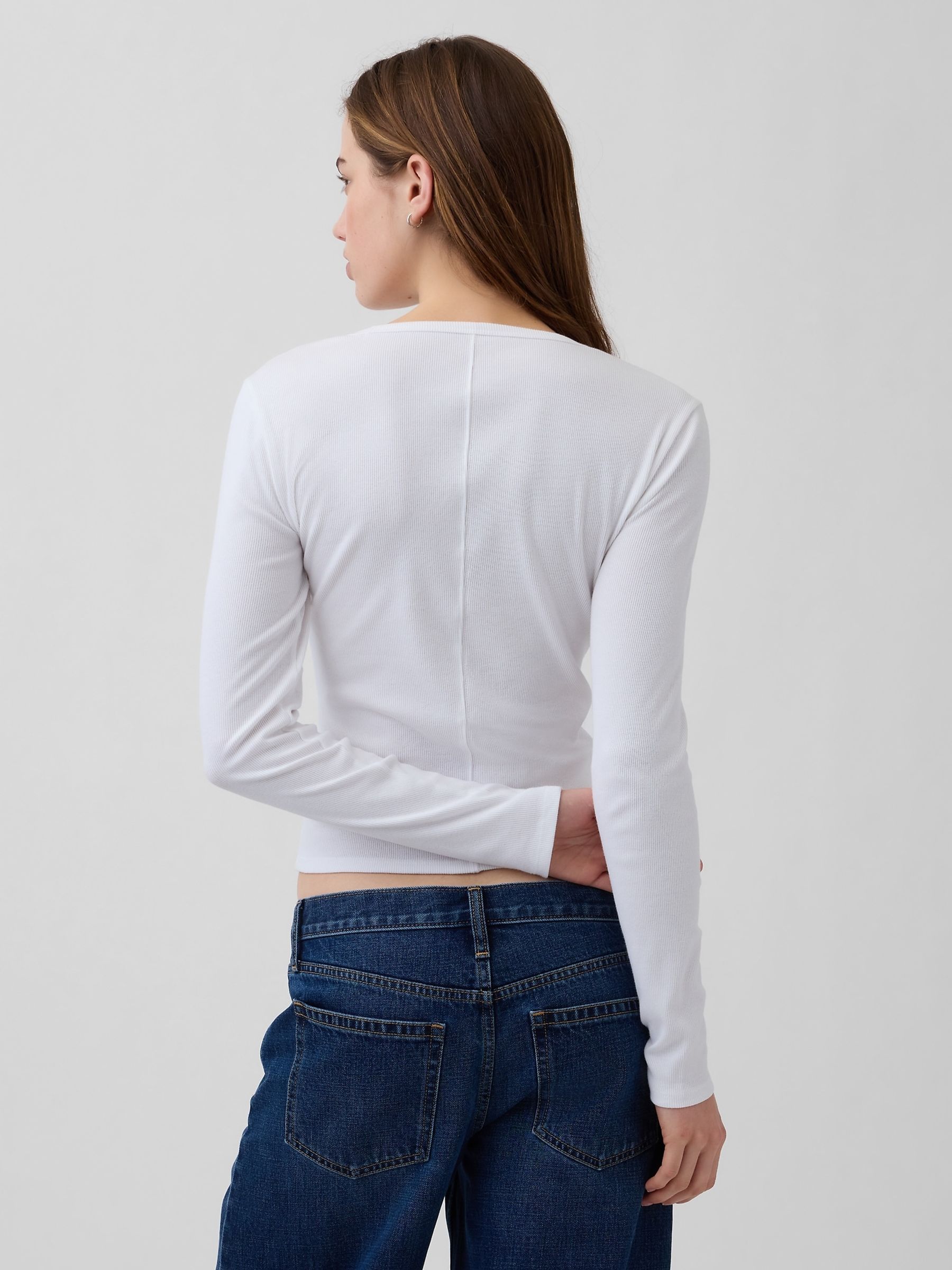 White Rib Crop Logo Long Sleeve T-Shirt - Image 2 of 5