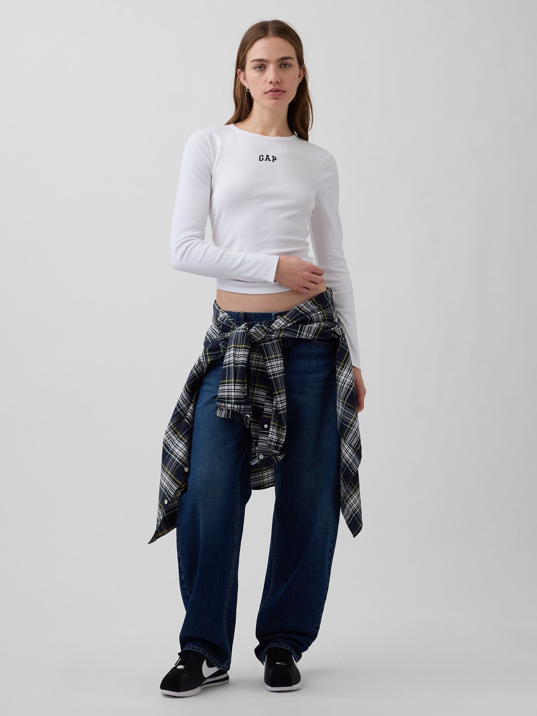 White Rib Crop Logo Long Sleeve T-Shirt - Image 3 of 5