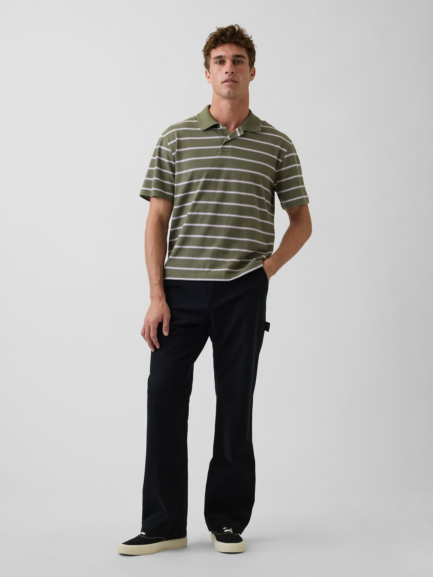 Green stripe Relaxed Pique Polo Shirt - Image 2 of 4
