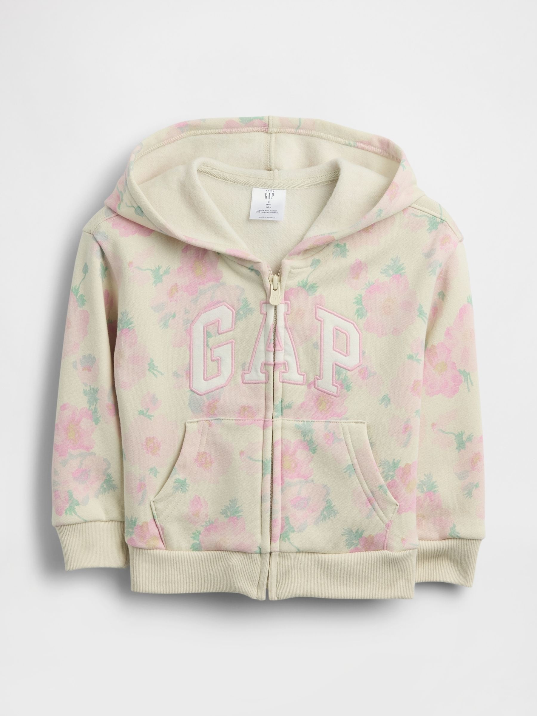 Cream Floral Relaxed Logo French Terry Zip Hoodie - Image 1 of 3