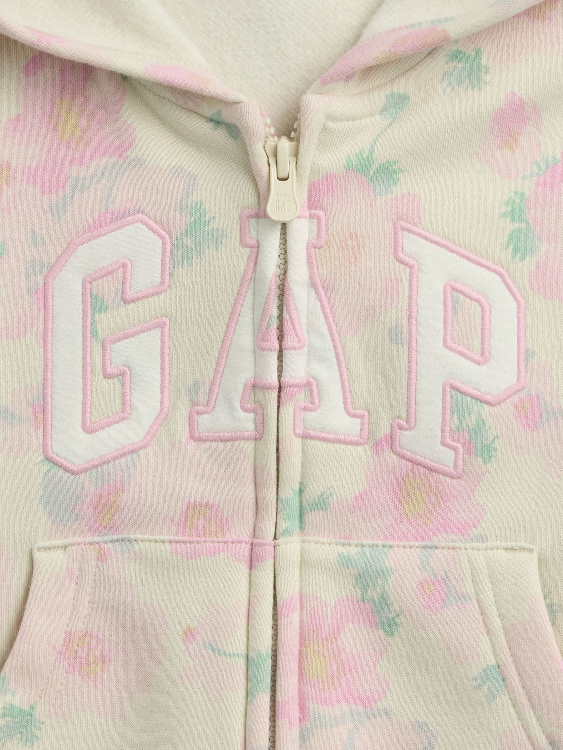 Cream Floral Relaxed Logo French Terry Zip Hoodie - Image 3 of 3