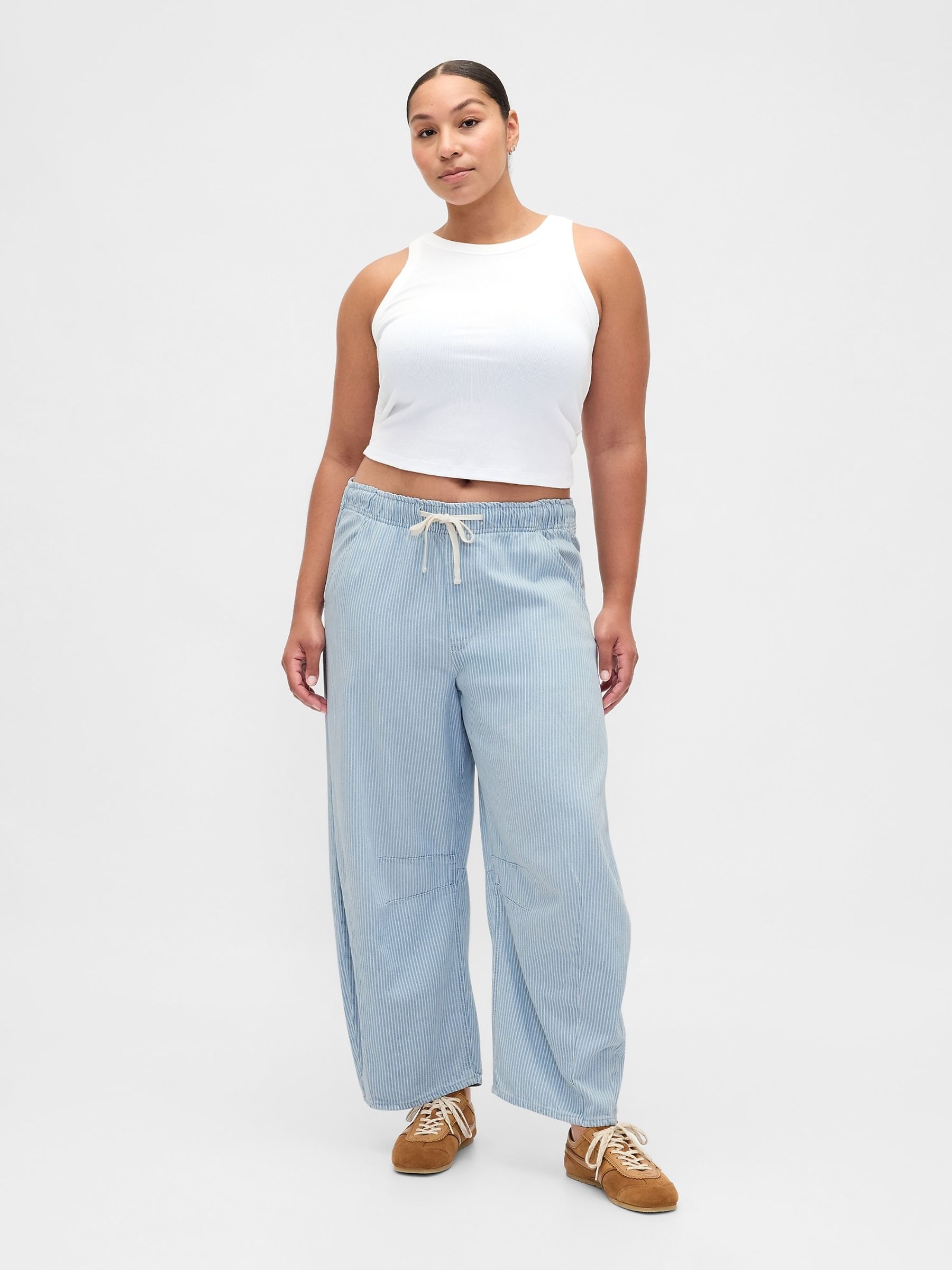 Blue Mid Rise UltraSoft Denim Stripe Easy Horseshoe Jeans - Image 4 of 6