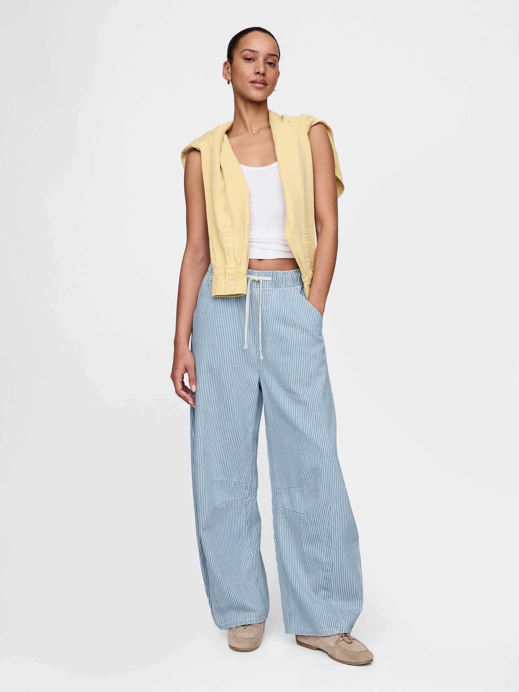 Blue Mid Rise UltraSoft Denim Stripe Easy Horseshoe Jeans - Image 6 of 6