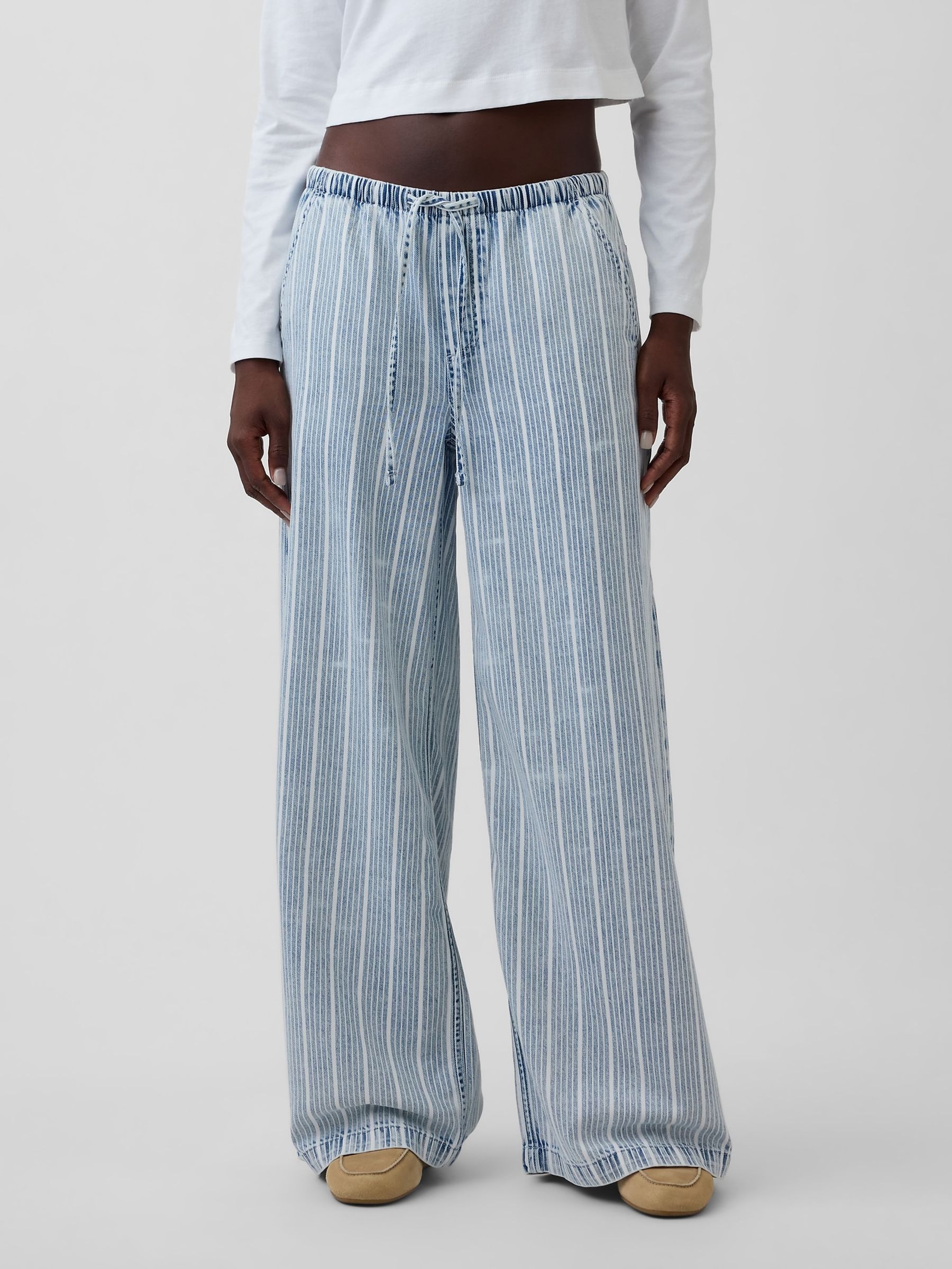 Light Wash striped Mid Rise UltraSoft Easy Baggy Jeans - Image 1 of 4 Light Wash striped Mid Rise UltraSoft Easy Baggy Jeans - Image 1 of 4