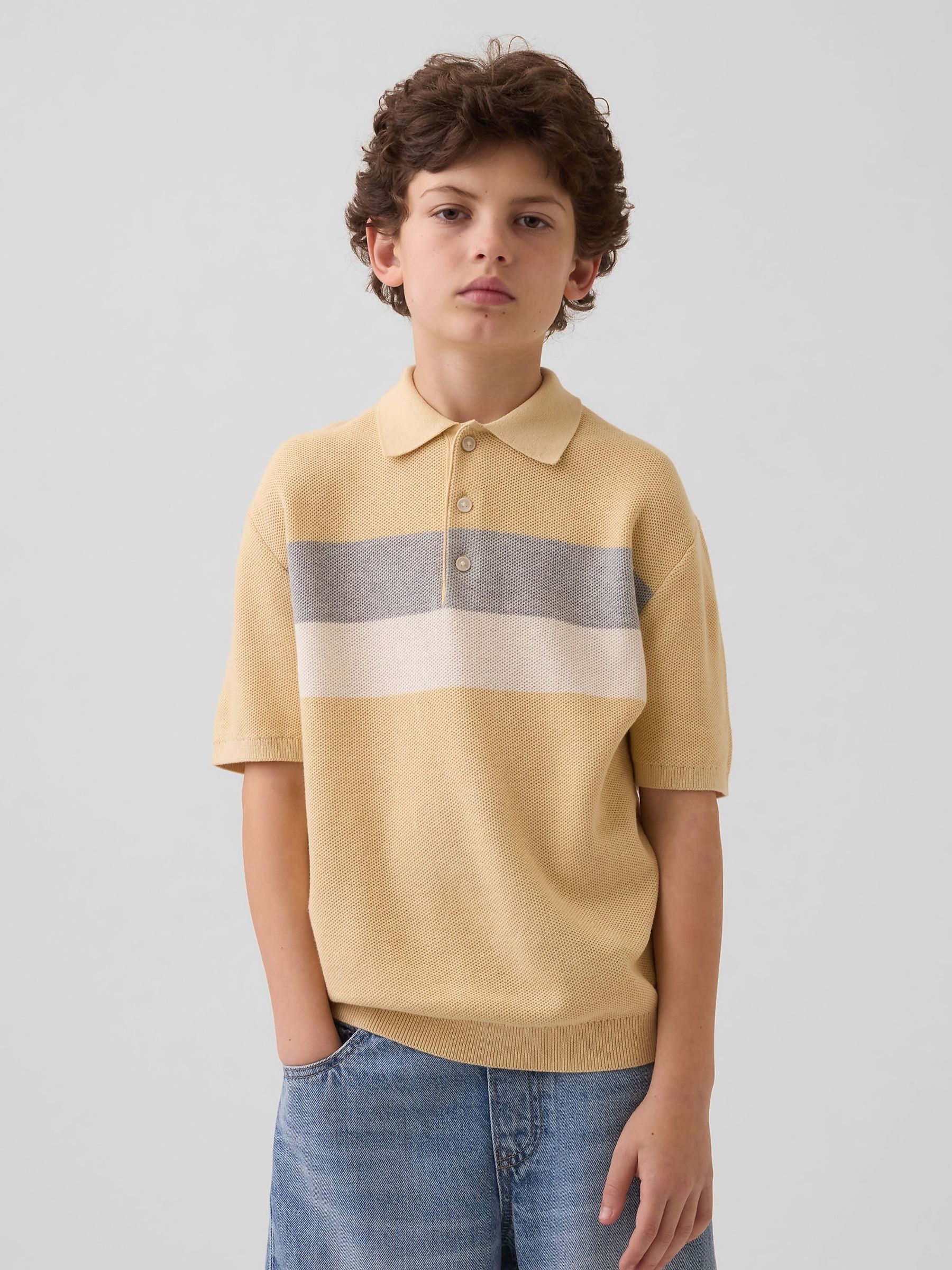 Yellow Relaxed Stripe Knitted Polo Shirt - Image 1 of 4