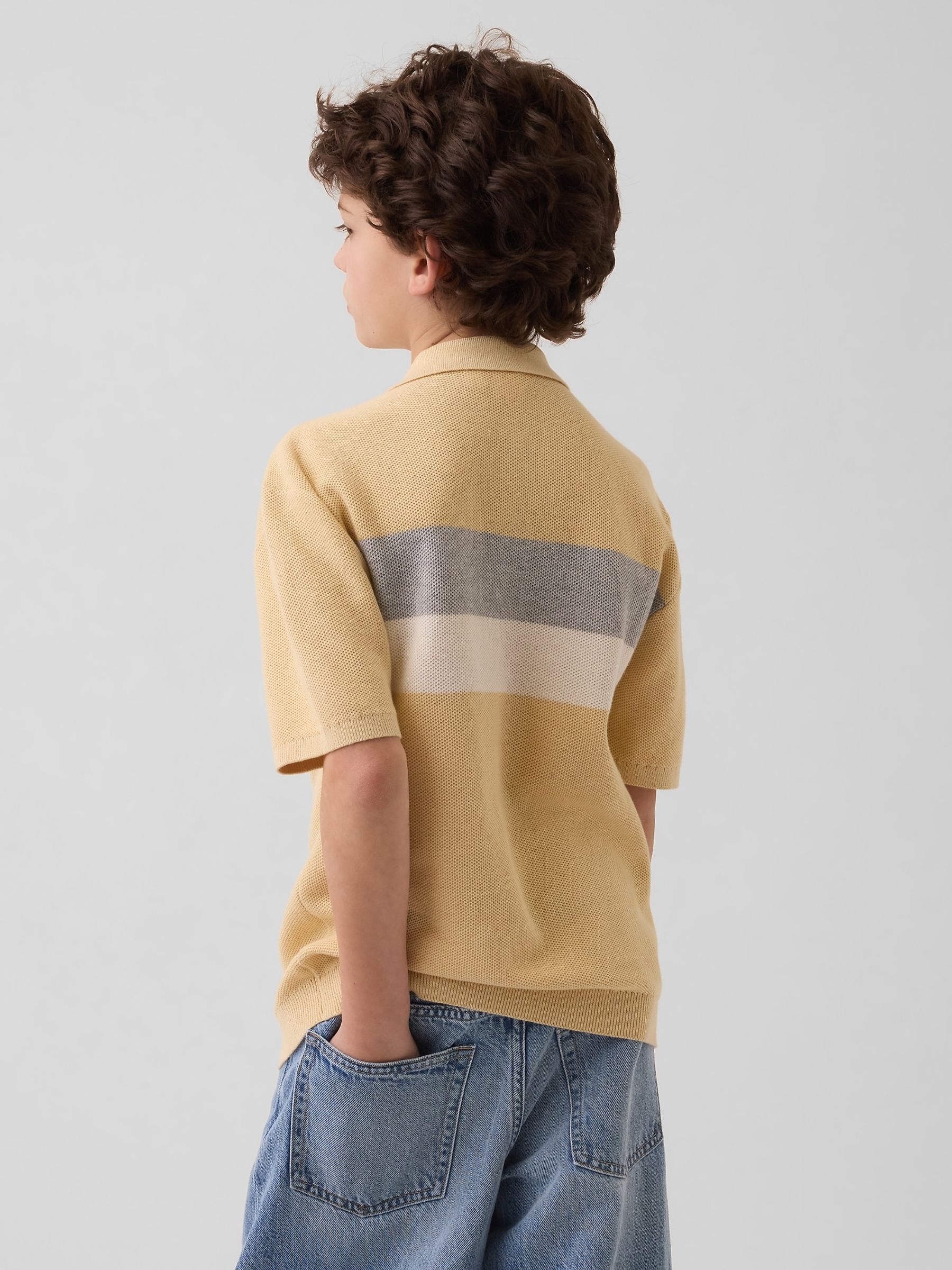Yellow Relaxed Stripe Knitted Polo Shirt - Image 2 of 4