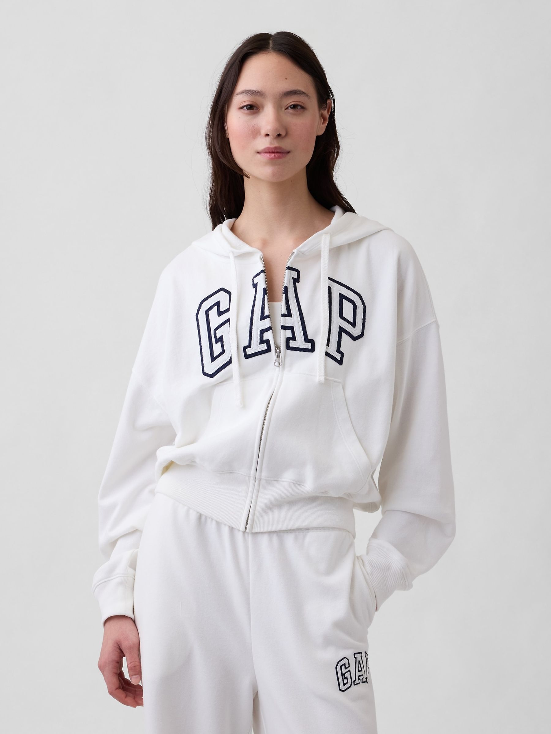 White Oversized Logo French Terry Zip Hoodie - Image 1 of 4 White Oversized Logo French Terry Zip Hoodie - Image 1 of 4
