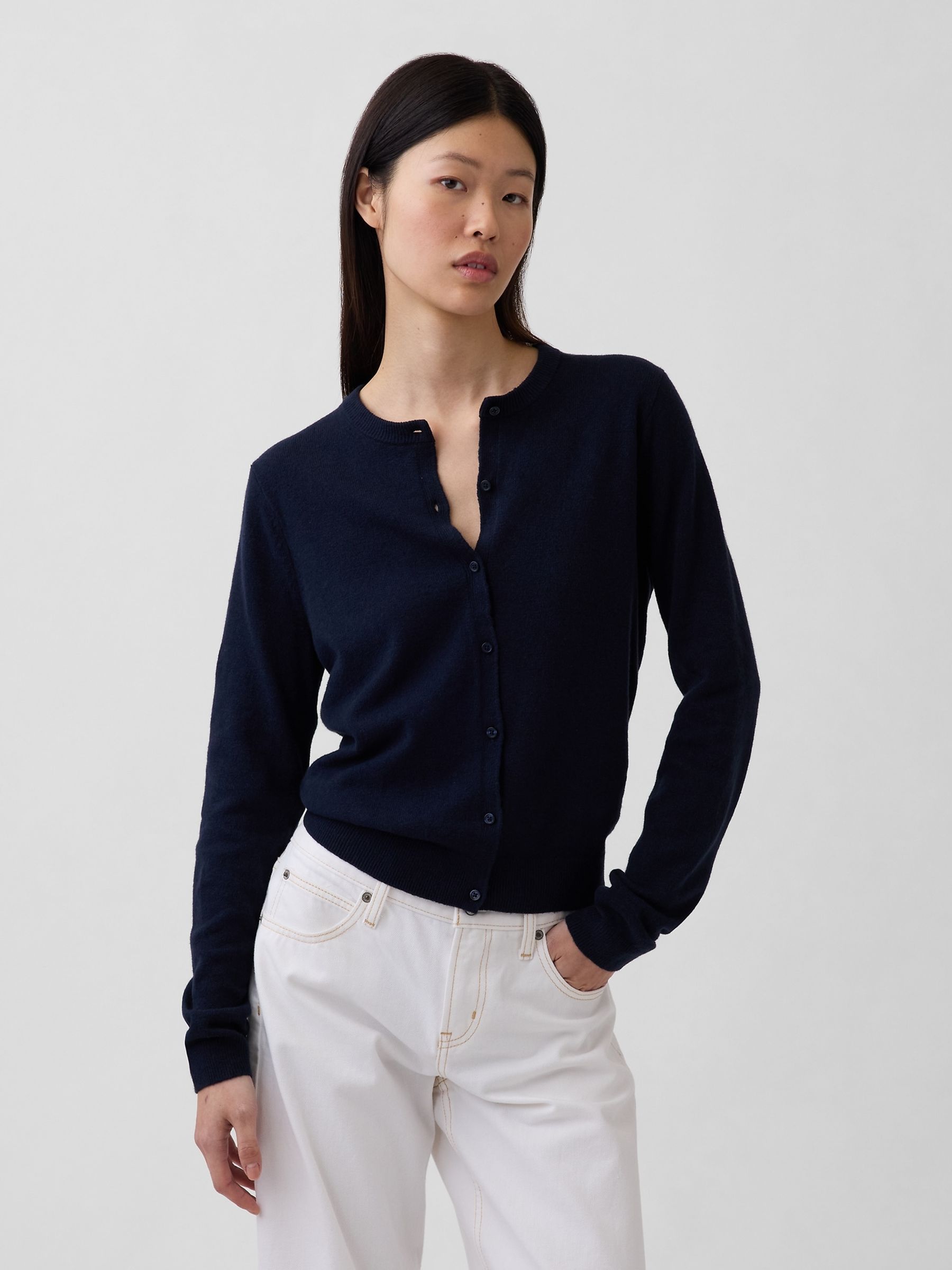CashSoft Navy Cropped Cardigan - Image 1 of 4